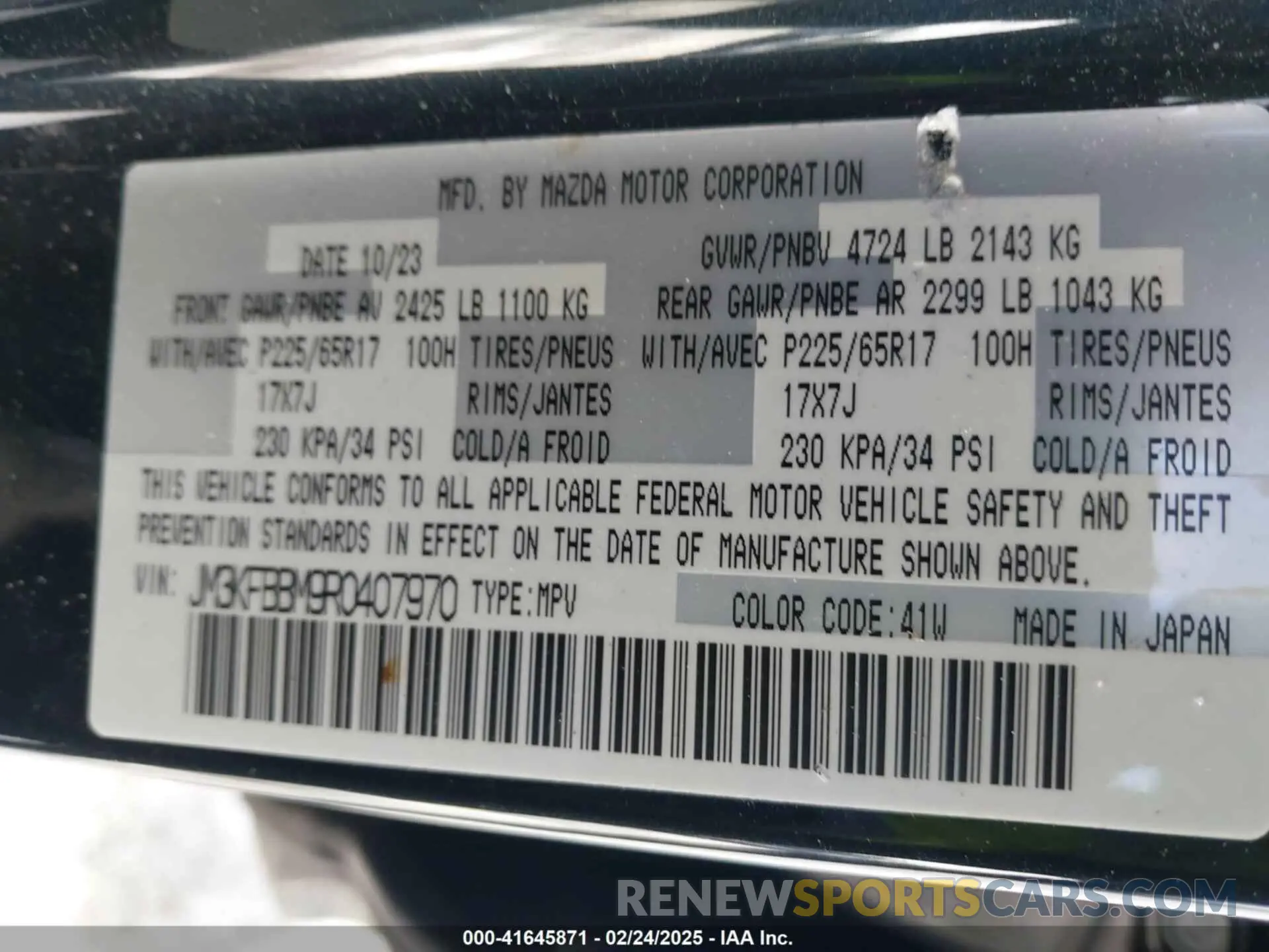 9 Фотография поврежденного автомобиля JM3KFBBM9R0407970 MAZDA CX-5 2024