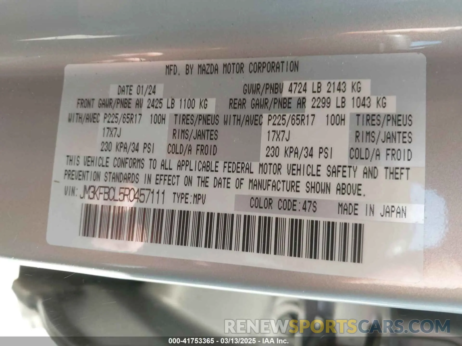9 Фотография поврежденного автомобиля JM3KFBCL5R0457111 MAZDA CX-5 2024