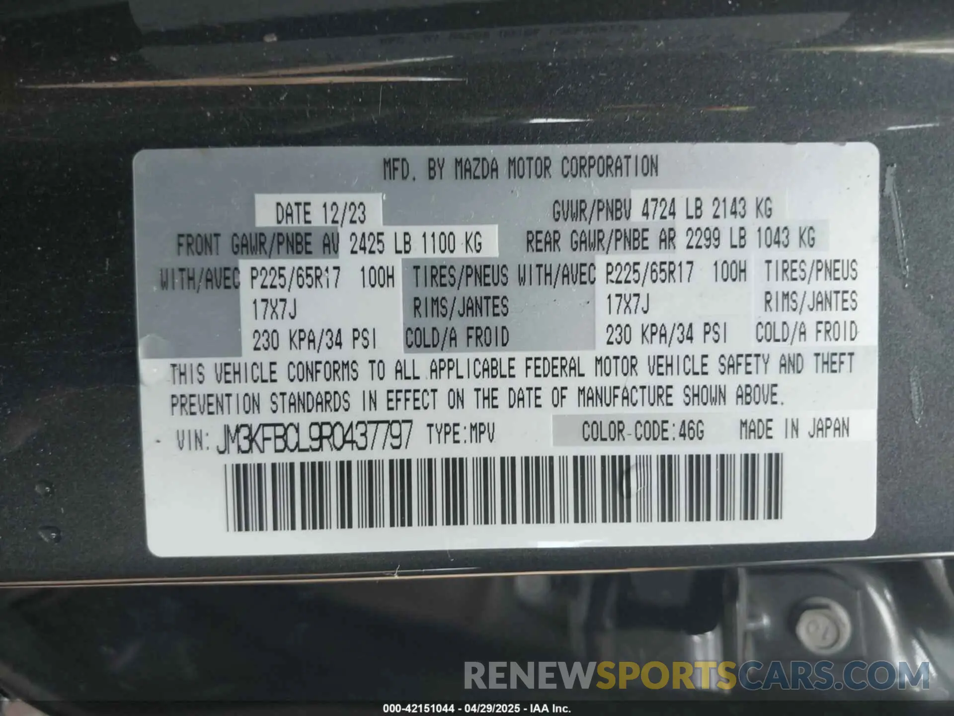 9 Фотография поврежденного автомобиля JM3KFBCL9R0437797 MAZDA CX-5 2024