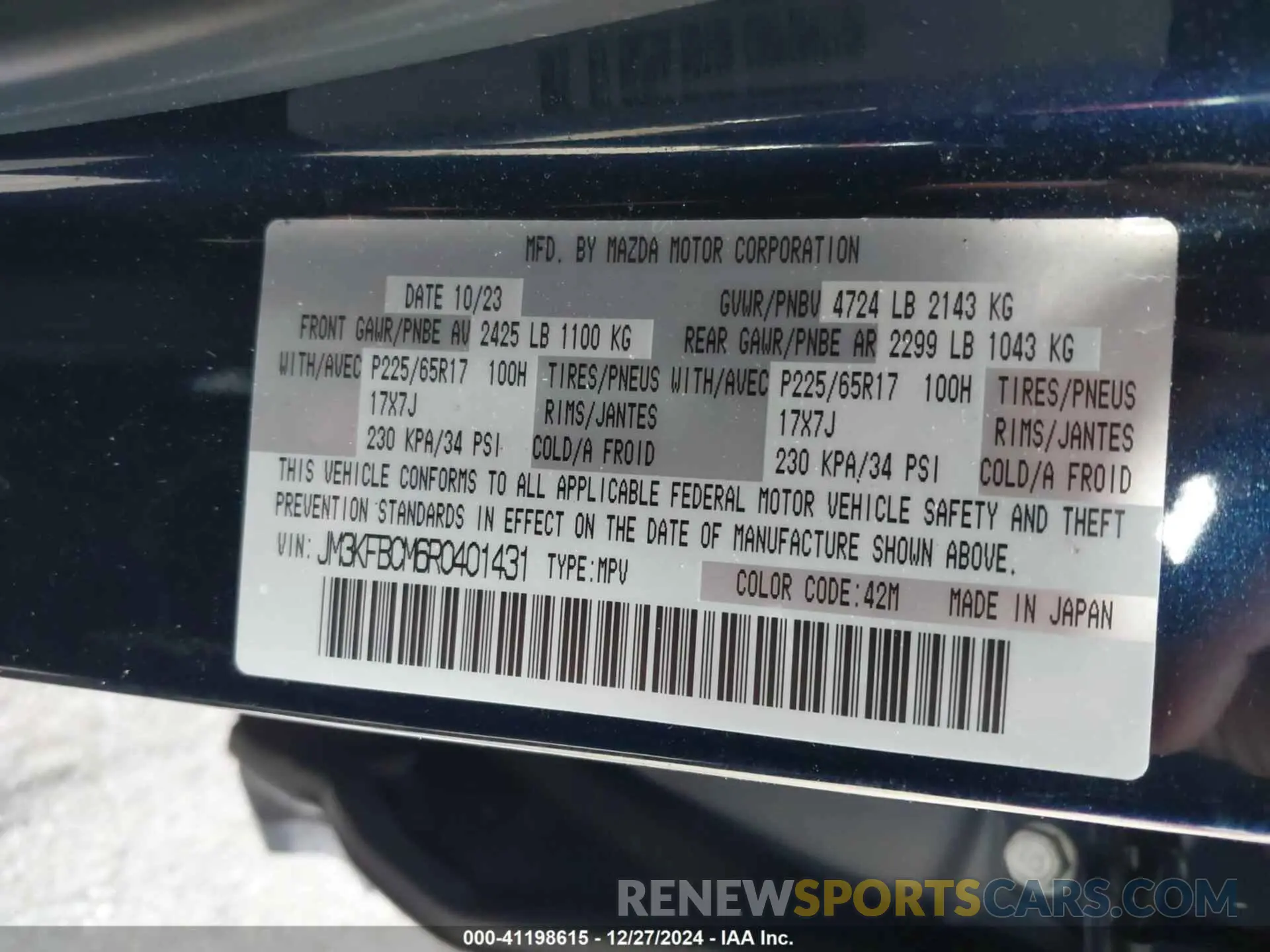 9 Фотография поврежденного автомобиля JM3KFBCM6R0401431 MAZDA CX-5 2024
