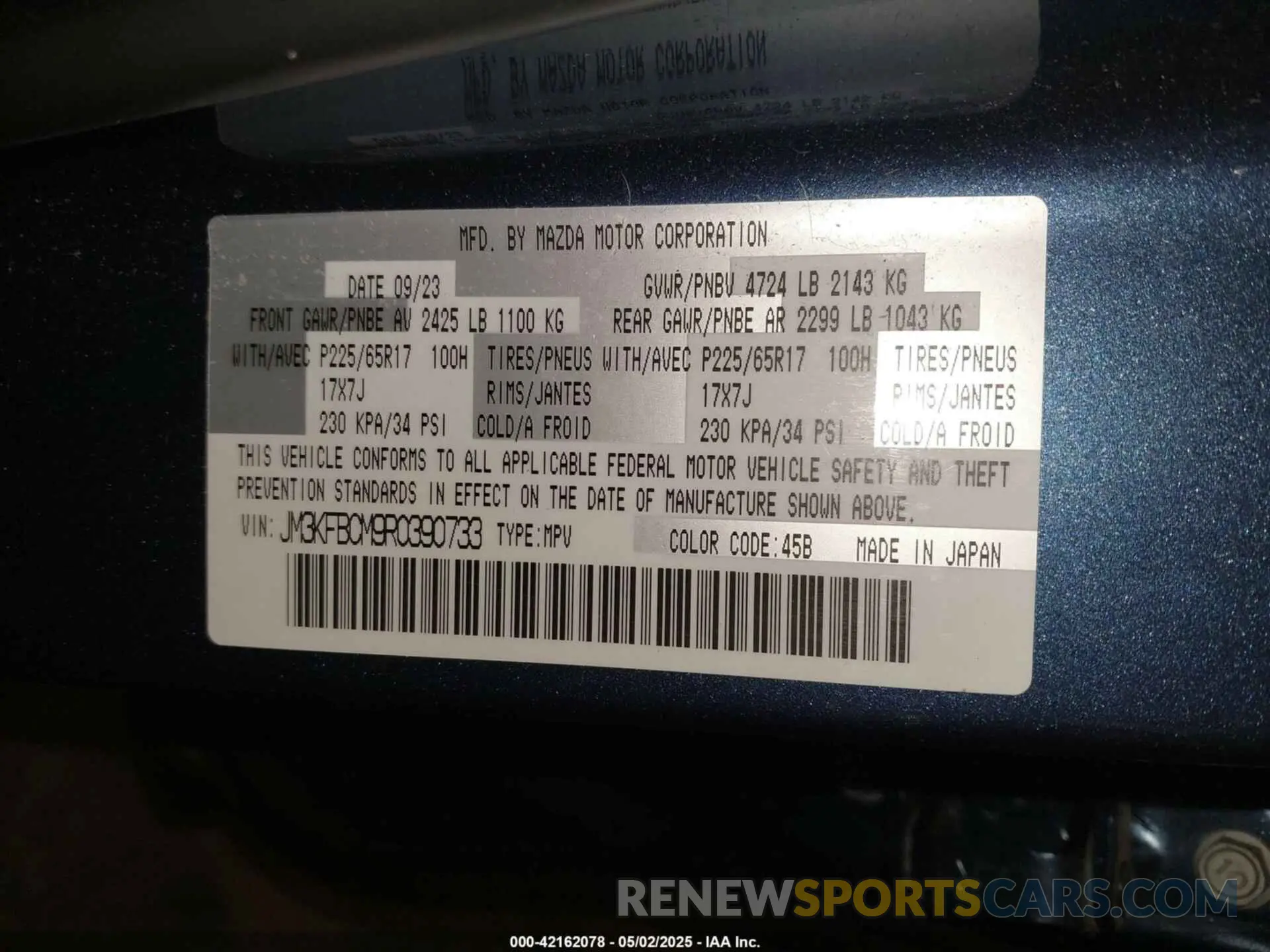 9 Фотография поврежденного автомобиля JM3KFBCM9R0390733 MAZDA CX-5 2024