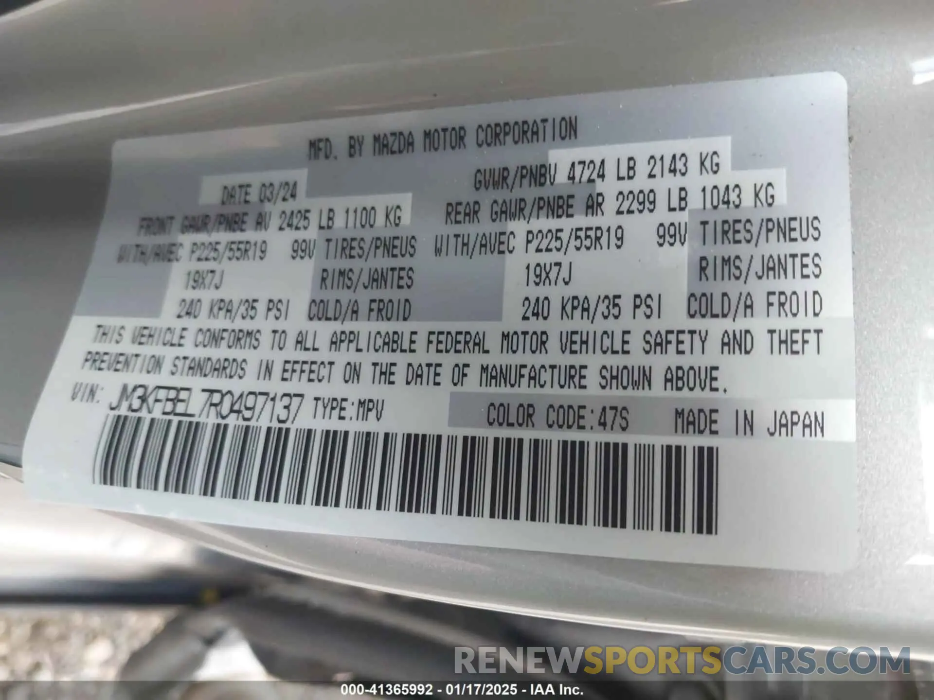 9 Photograph of a damaged car JM3KFBEL7R0497137 MAZDA CX-5 2024