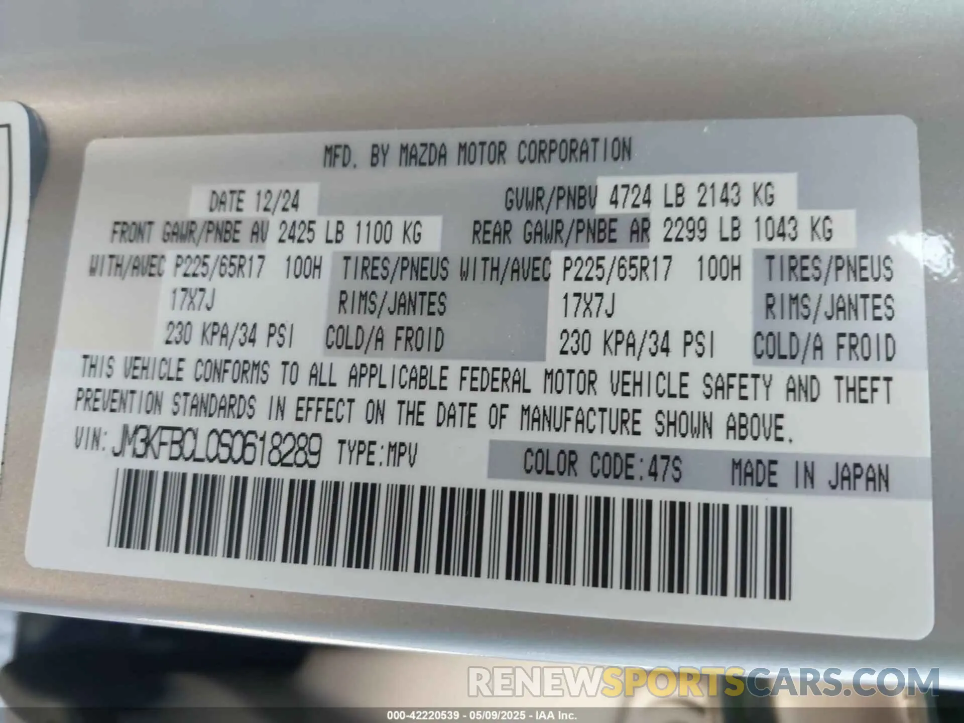 9 Фотография поврежденного автомобиля JM3KFBCL0S0618289 MAZDA CX-5 2025