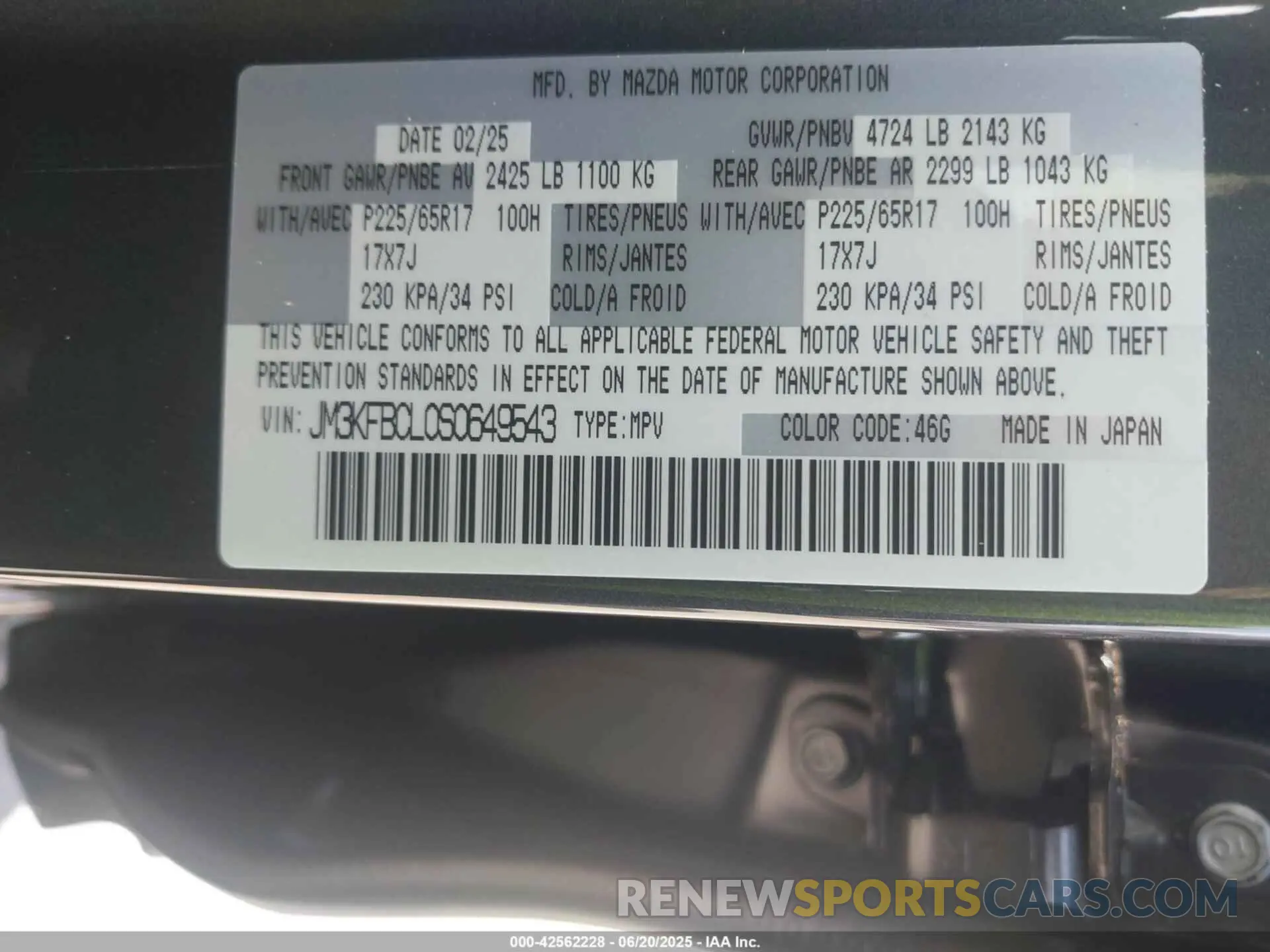 9 Photograph of a damaged car JM3KFBCL0S0649543 MAZDA CX-5 2025