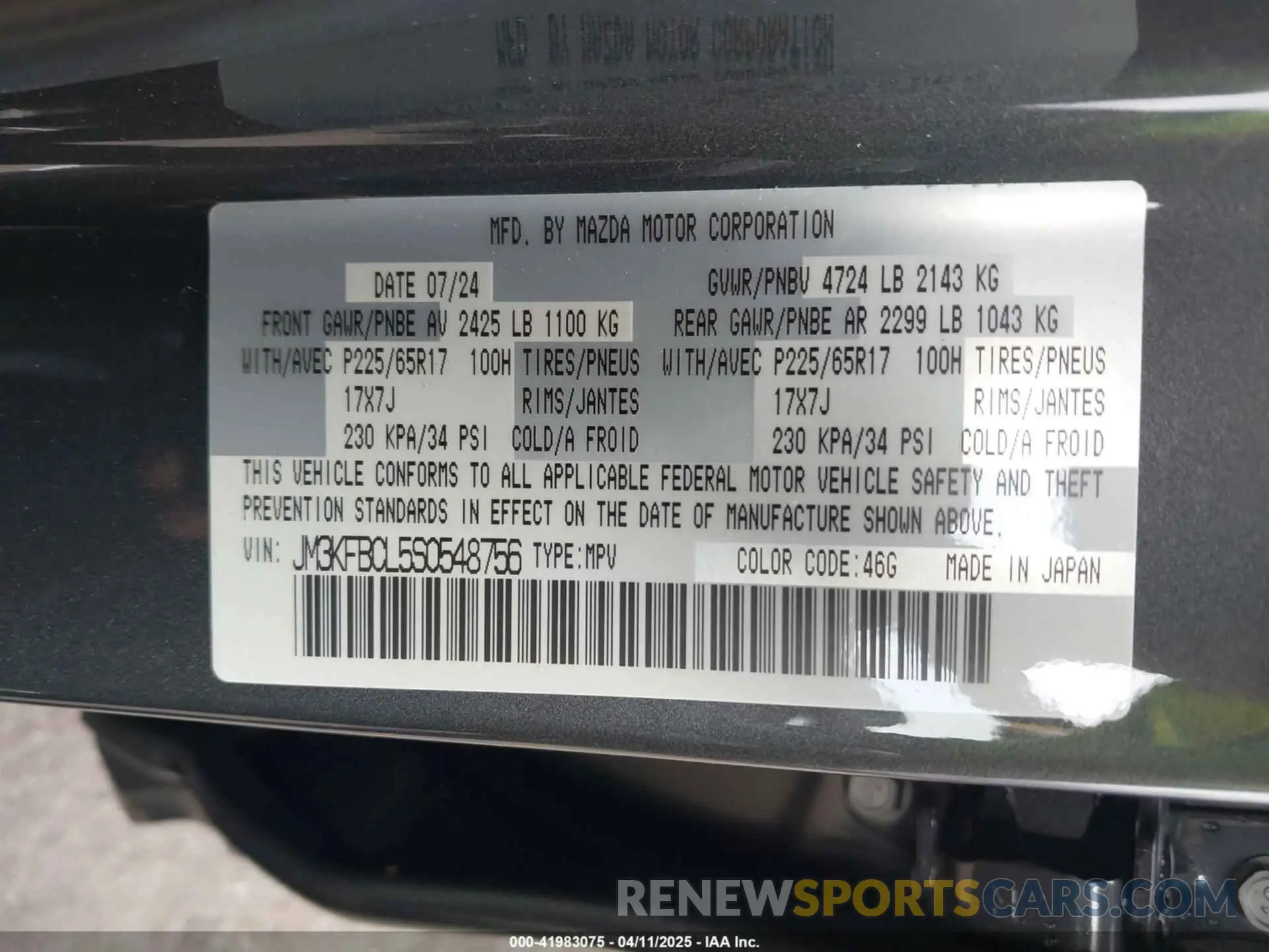 9 Фотография поврежденного автомобиля JM3KFBCL5S0548756 MAZDA CX-5 2025