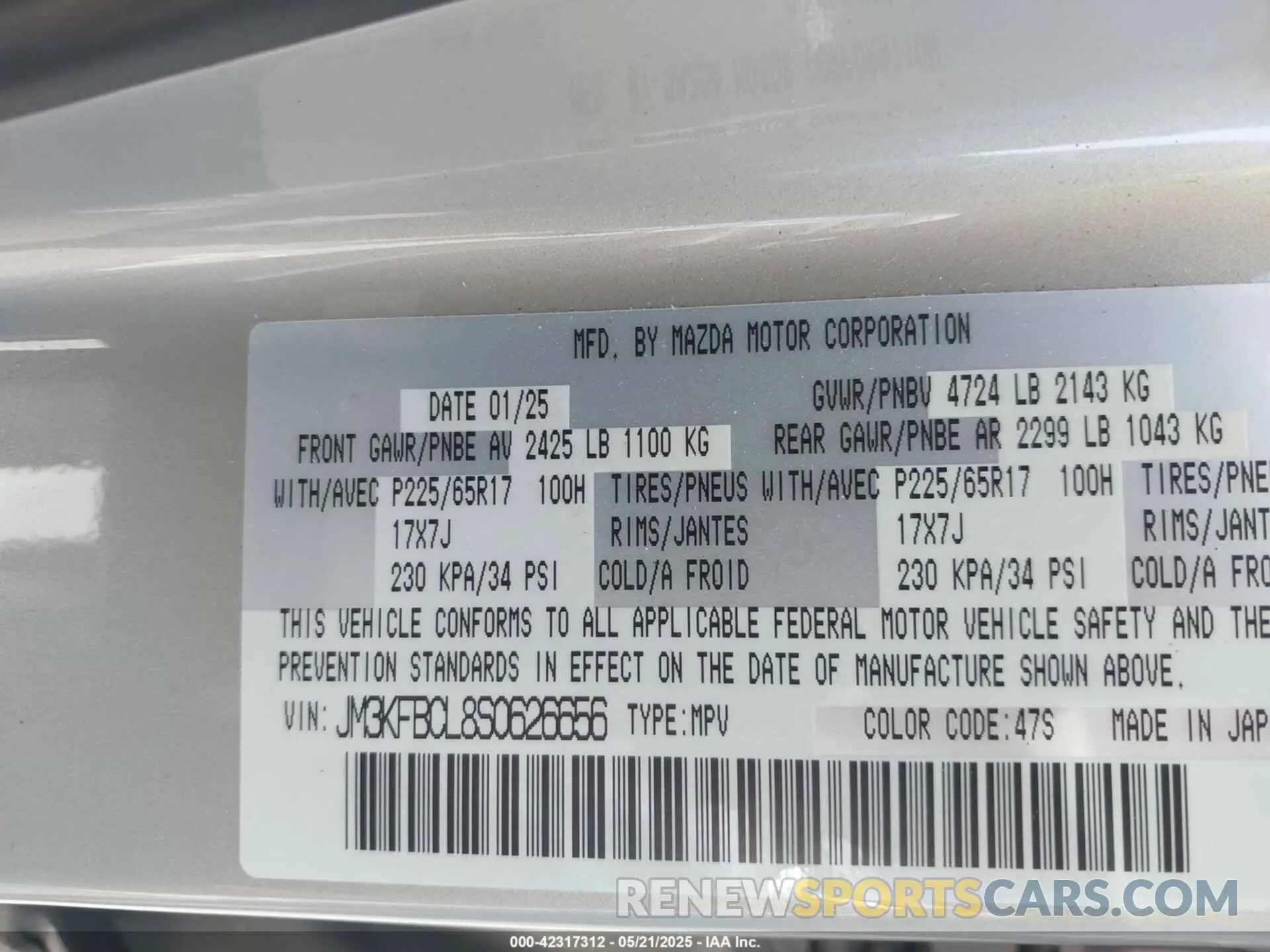 9 Фотография поврежденного автомобиля JM3KFBCL8S0626656 MAZDA CX-5 2025