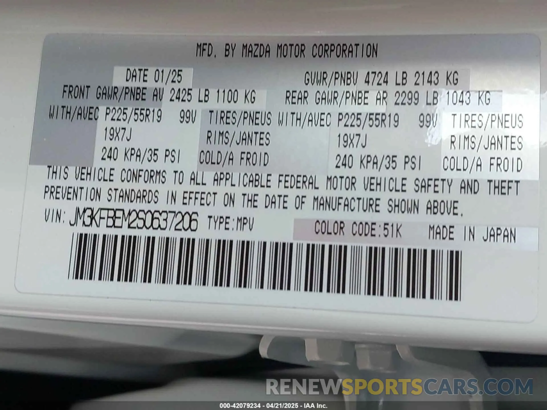 9 Фотография поврежденного автомобиля JM3KFBEM2S0637206 MAZDA CX-5 2025