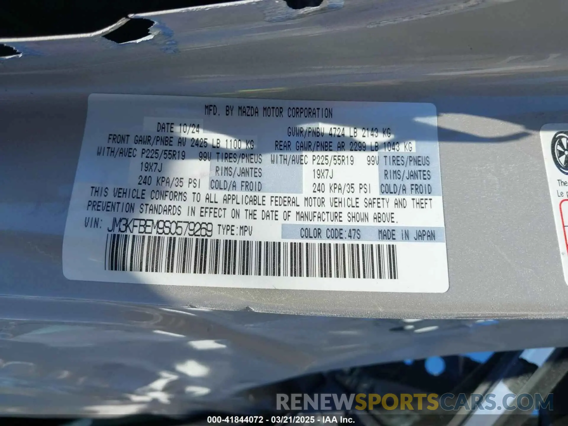 9 Фотография поврежденного автомобиля JM3KFBEM9S0579269 MAZDA CX-5 2025