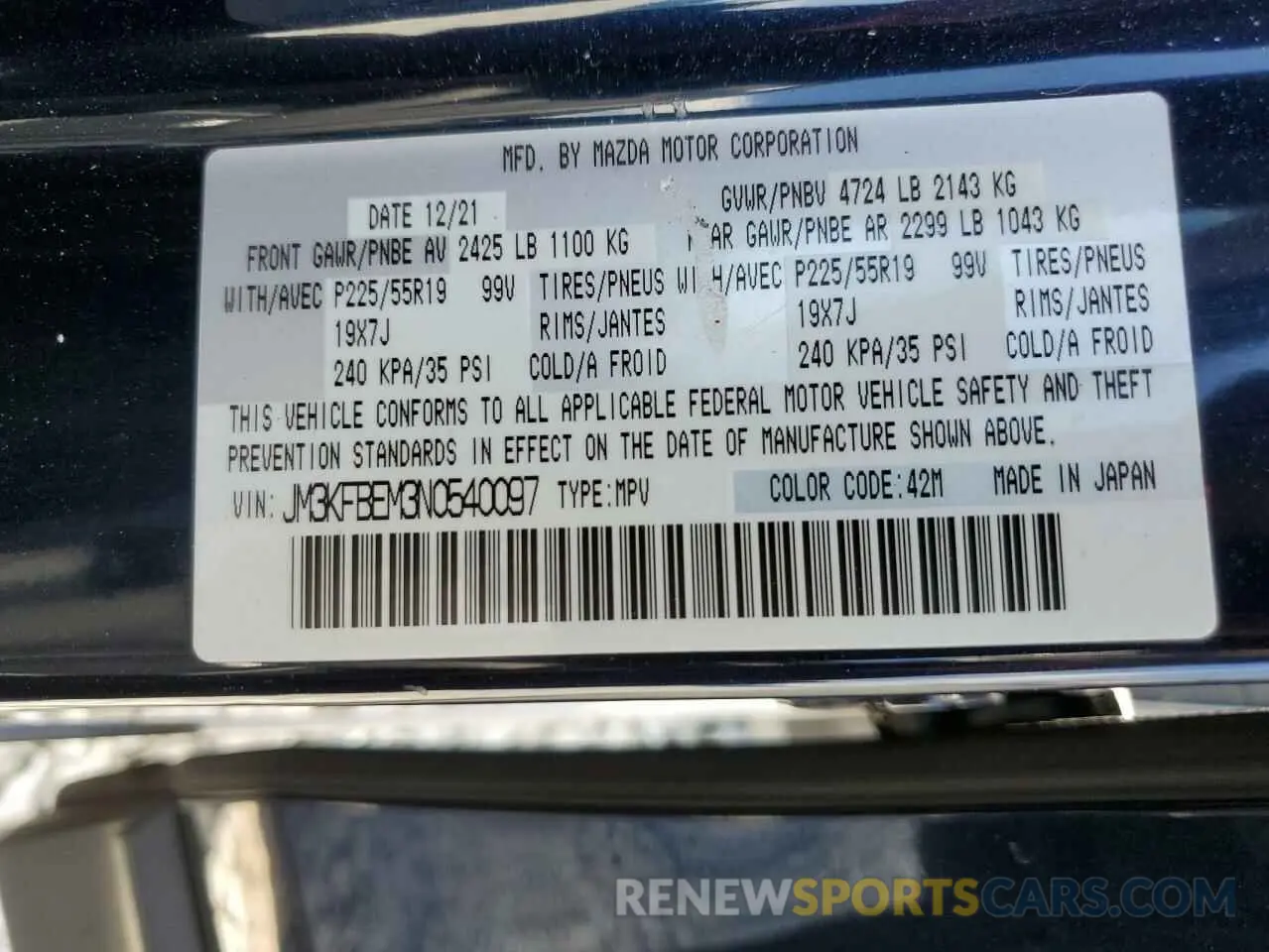 13 Фотография поврежденного автомобиля JM3KFBEM3N0540097 MAZDA CX-5 PREMI 2022