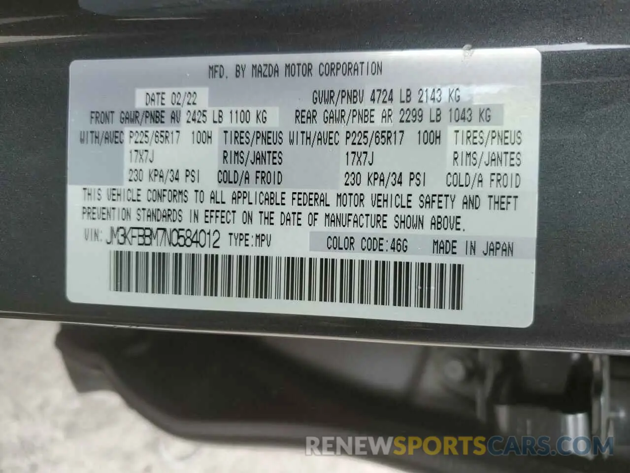 13 Photograph of a damaged car JM3KFBBM7N0584012 MAZDA CX-5 SELEC 2022