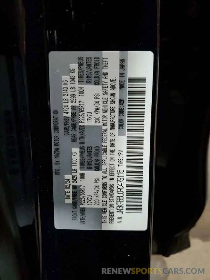 14 Фотография поврежденного автомобиля JM3KFBBL0R0479115 MAZDA CX-5 SELEC 2024