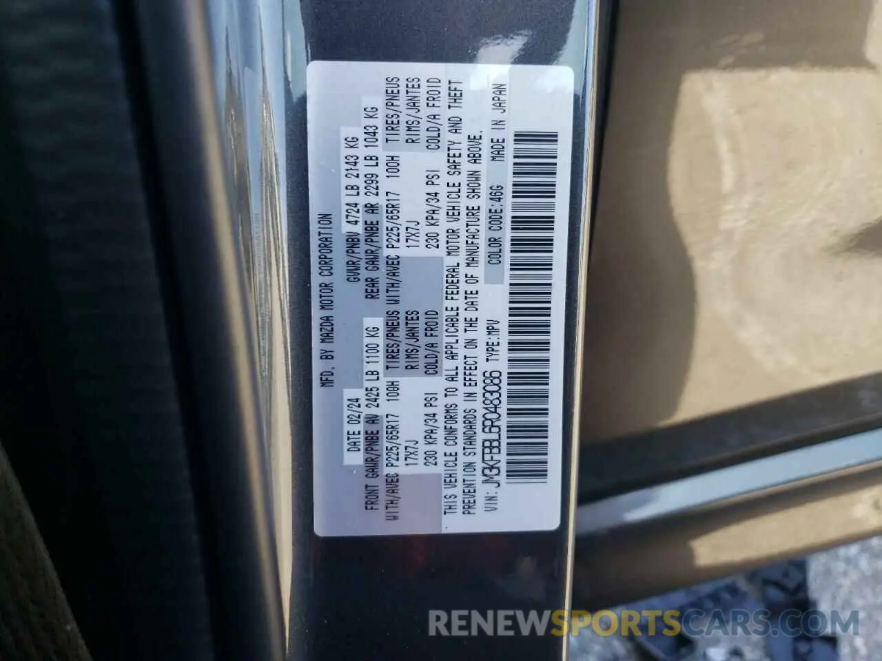 14 Фотография поврежденного автомобиля JM3KFBBL6R0483086 MAZDA CX-5 SELEC 2024