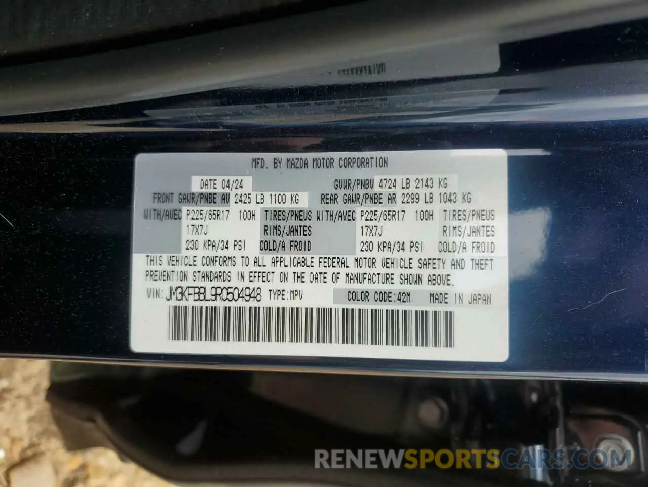 14 Photograph of a damaged car JM3KFBBL9R0504948 MAZDA CX-5 SELEC 2024