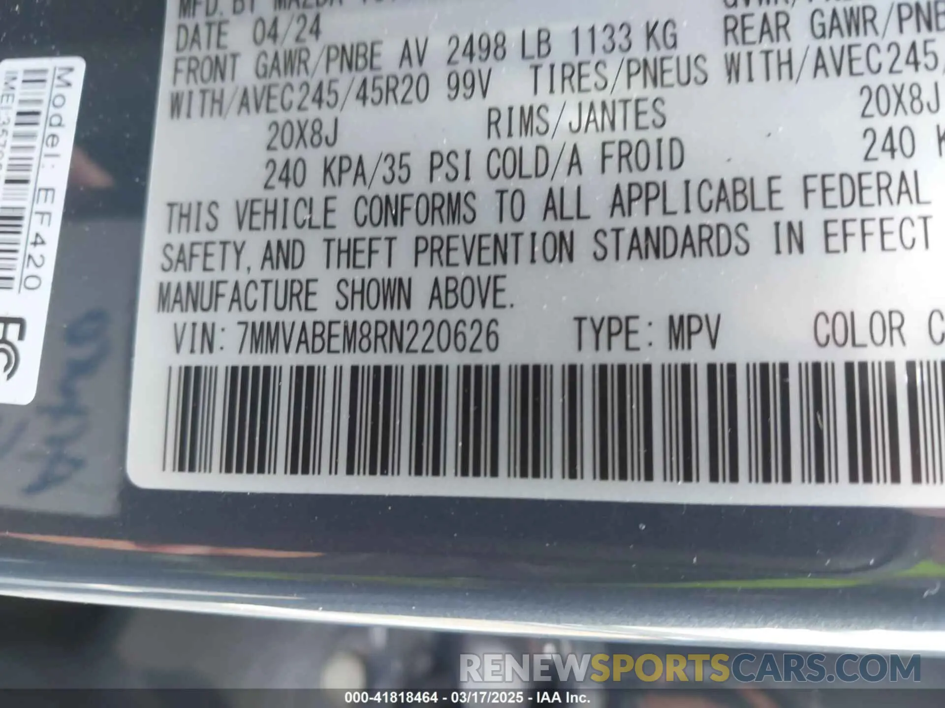 9 Photograph of a damaged car 7MMVABEM8RN220626 MAZDA CX-50 2024