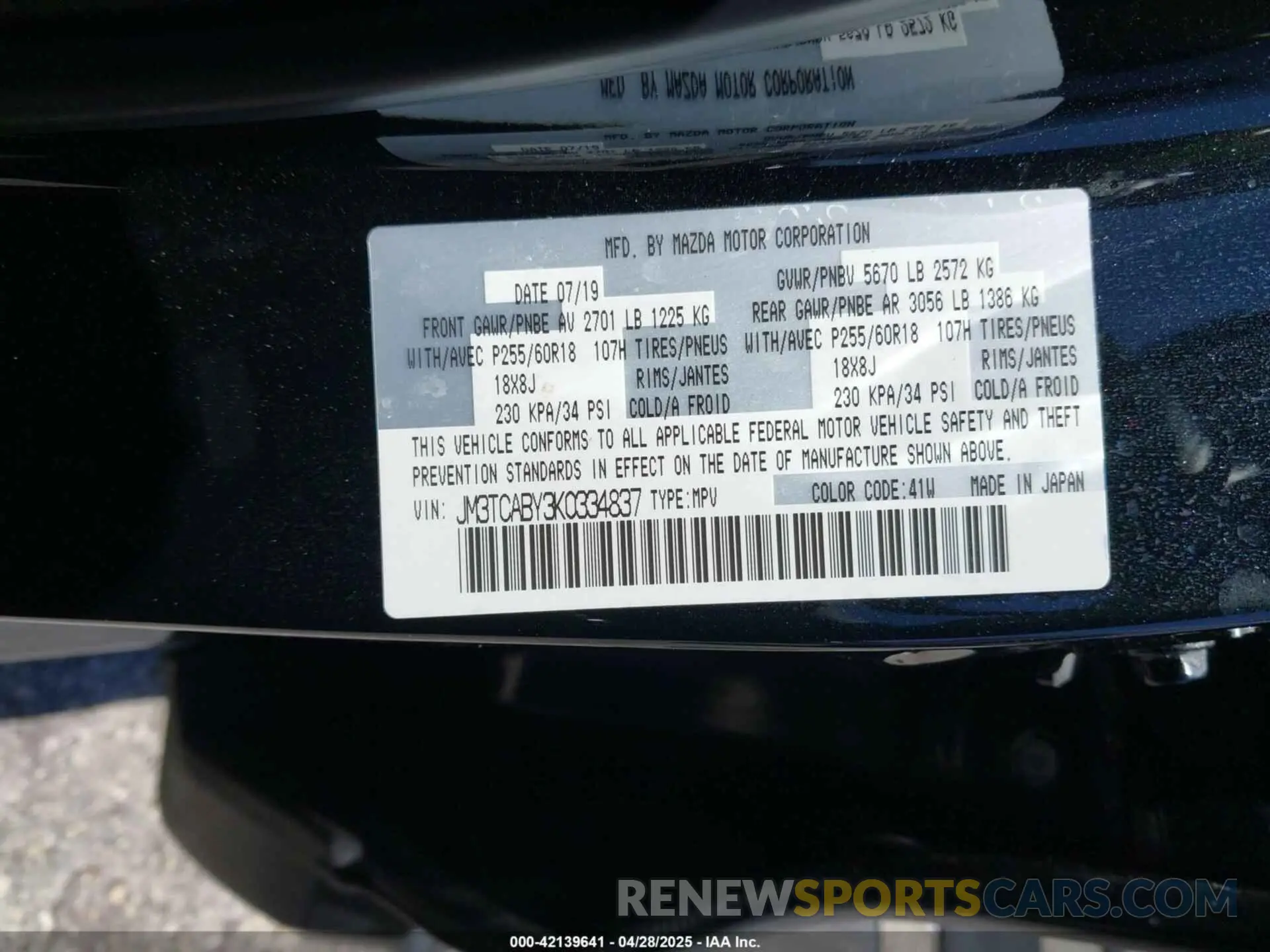 9 Photograph of a damaged car JM3TCABY3K0334837 MAZDA CX-9 2019