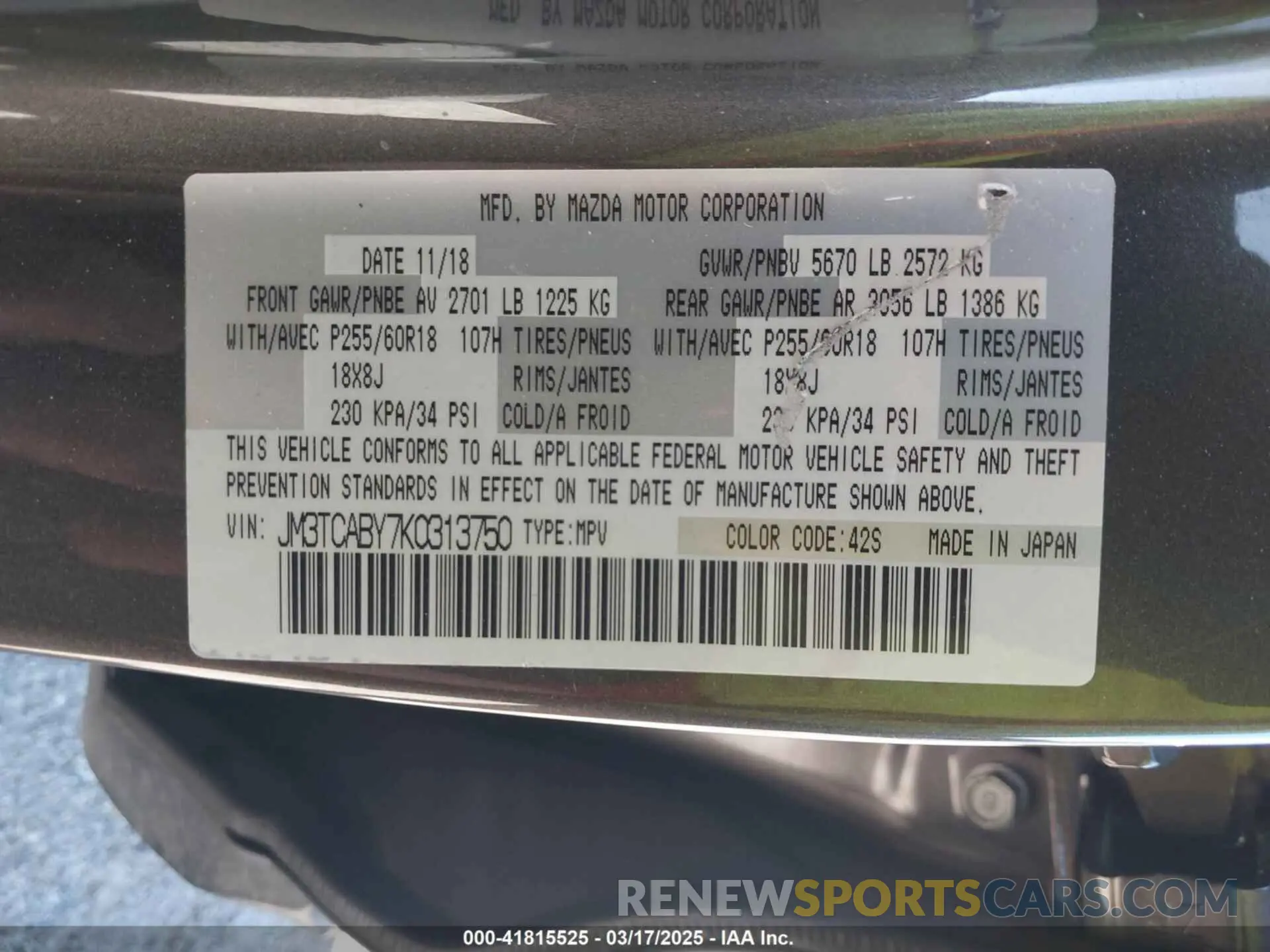 9 Фотография поврежденного автомобиля JM3TCABY7K0313750 MAZDA CX-9 2019