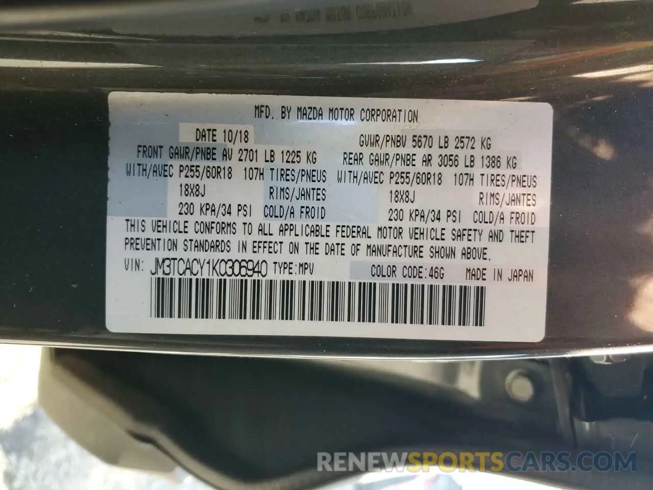 14 Photograph of a damaged car JM3TCACY1K0306940 MAZDA CX-9 2019