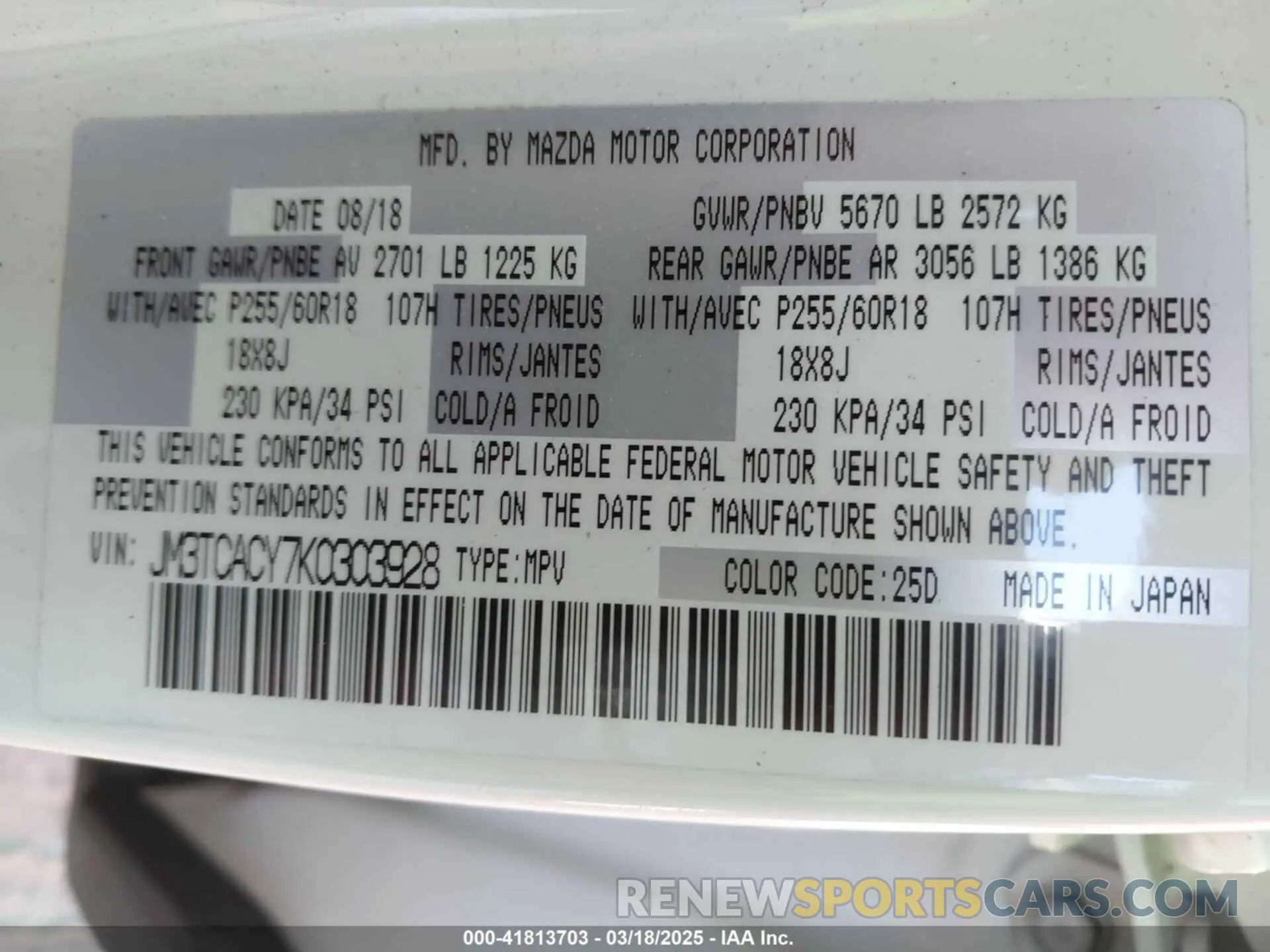 9 Photograph of a damaged car JM3TCACY7K0303928 MAZDA CX-9 2019