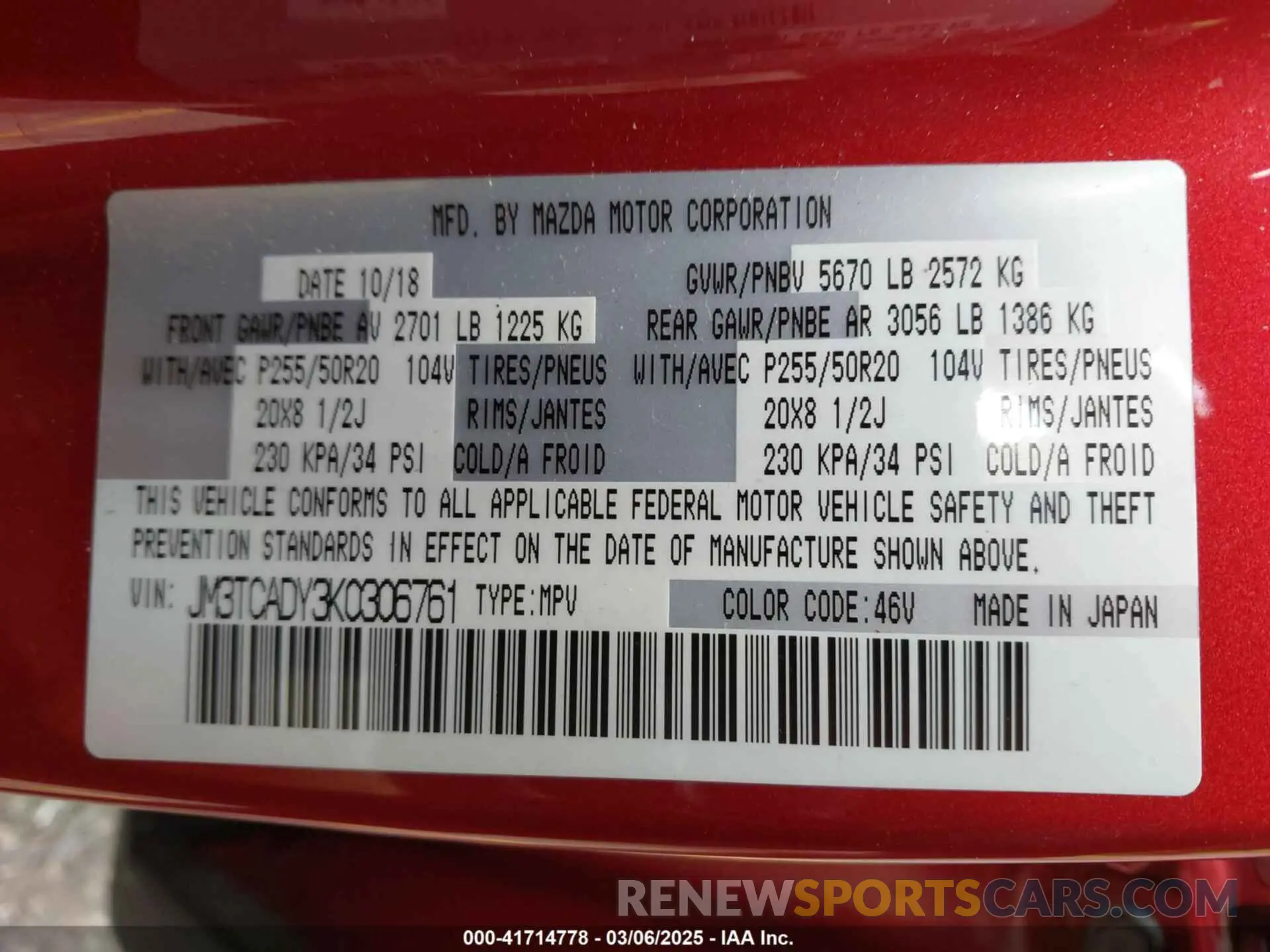 9 Фотография поврежденного автомобиля JM3TCADY3K0306761 MAZDA CX-9 2019