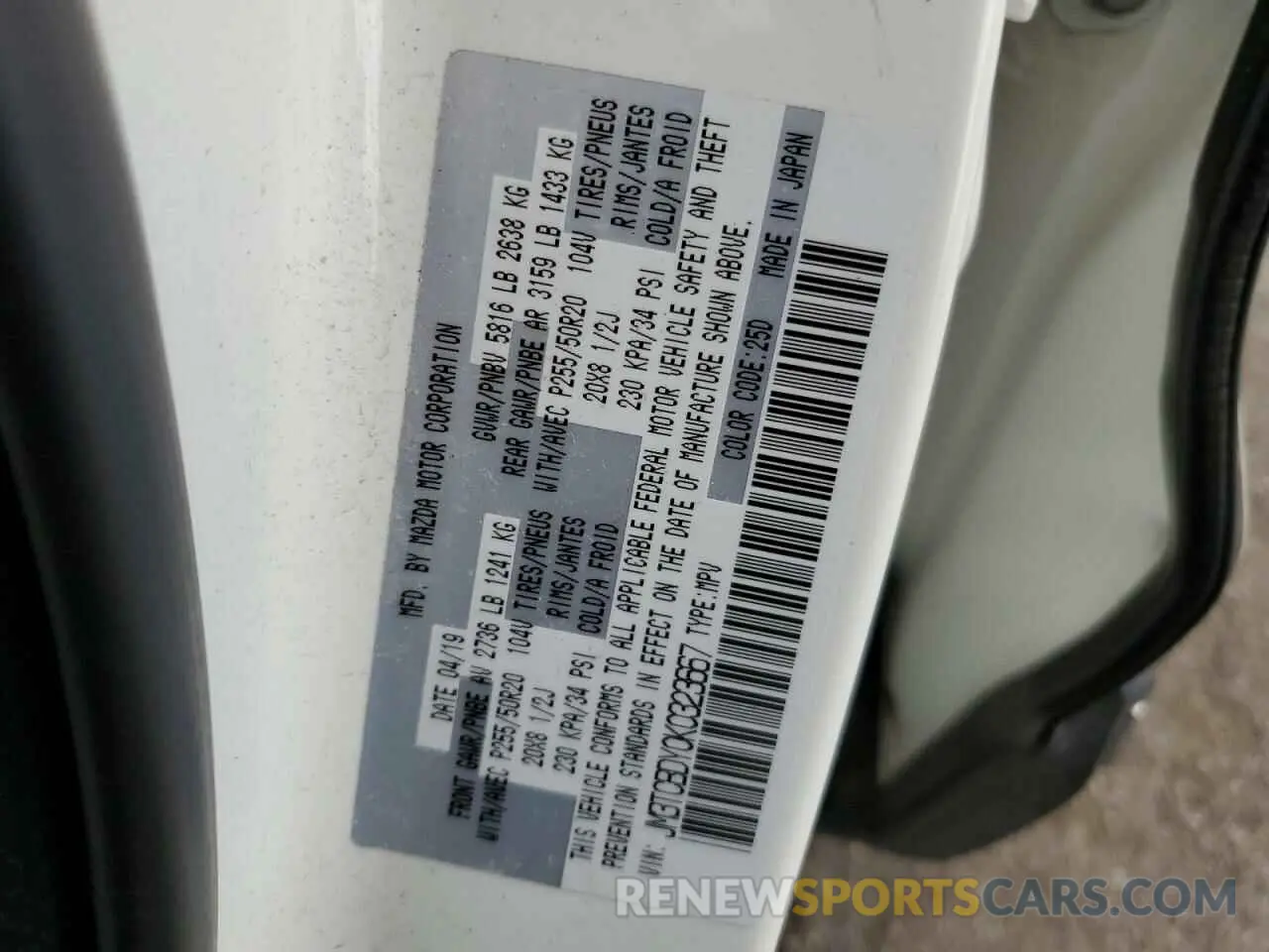 13 Photograph of a damaged car JM3TCBDY0K0323667 MAZDA CX-9 2019