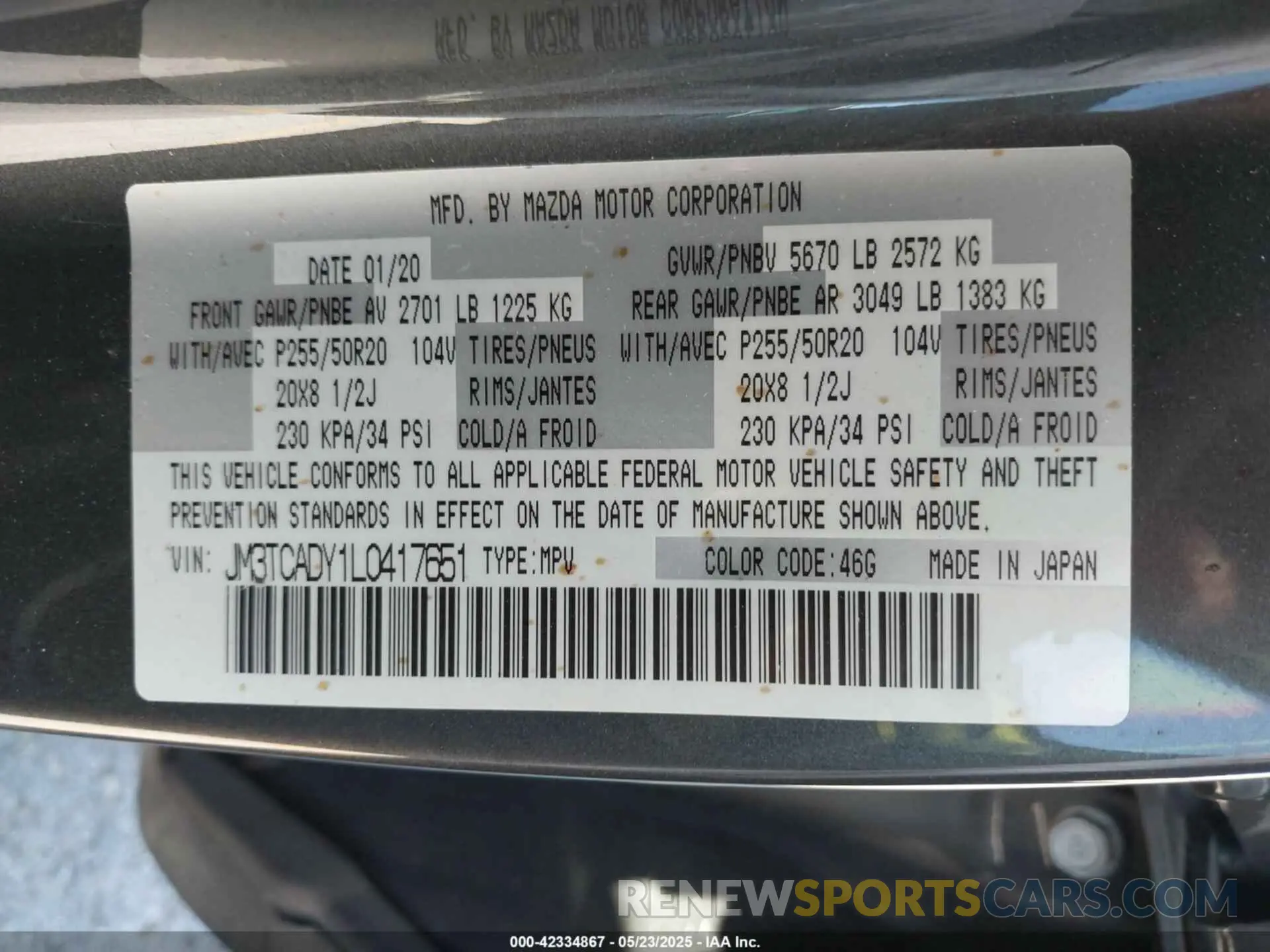9 Фотография поврежденного автомобиля JM3TCADY1L0417651 MAZDA CX-9 2020