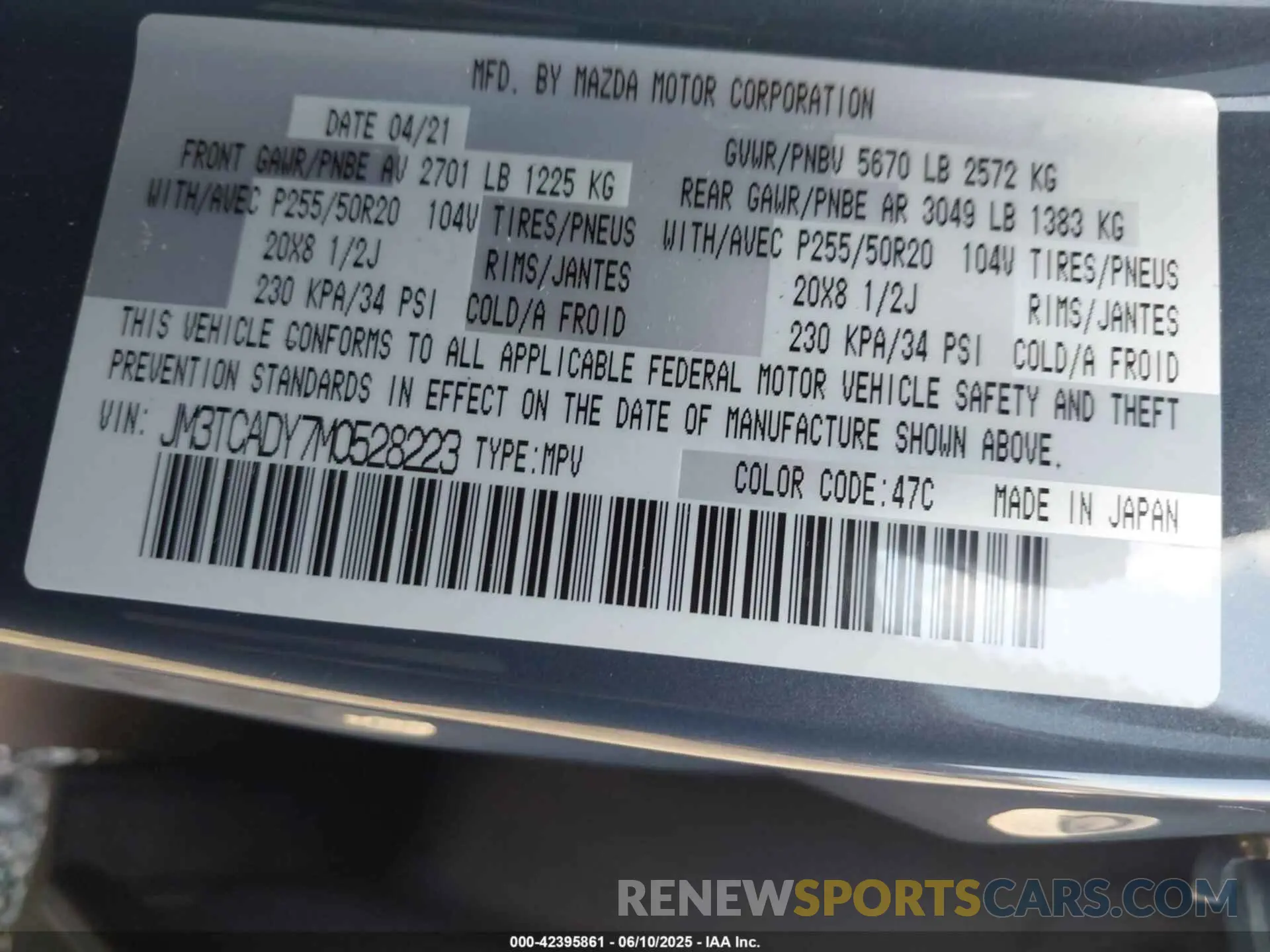 9 Фотография поврежденного автомобиля JM3TCADY7M0528223 MAZDA CX-9 2021