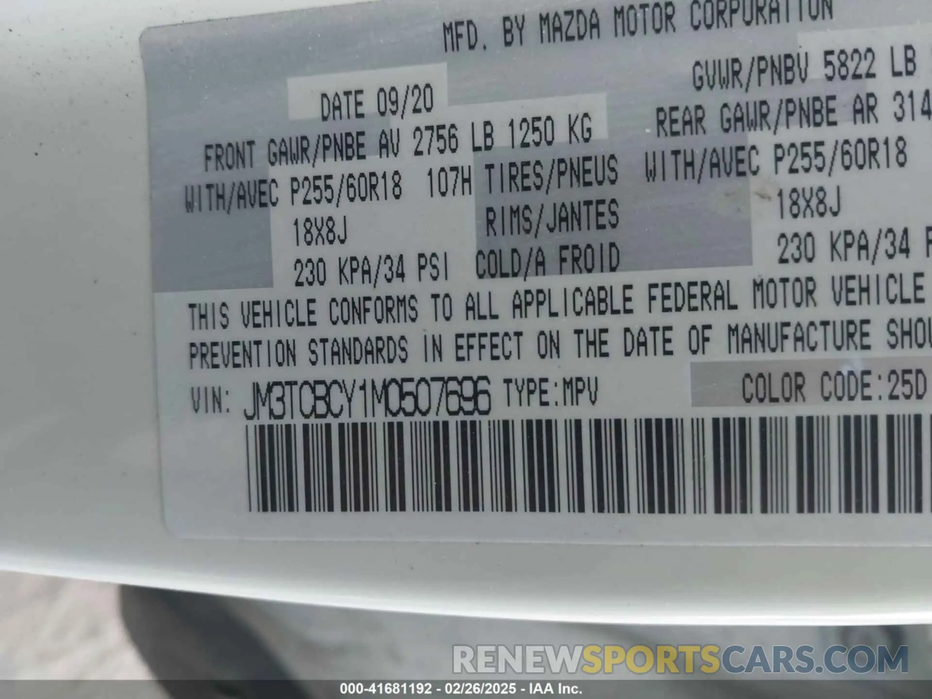 9 Фотография поврежденного автомобиля JM3TCBCY1M0507696 MAZDA CX-9 2021
