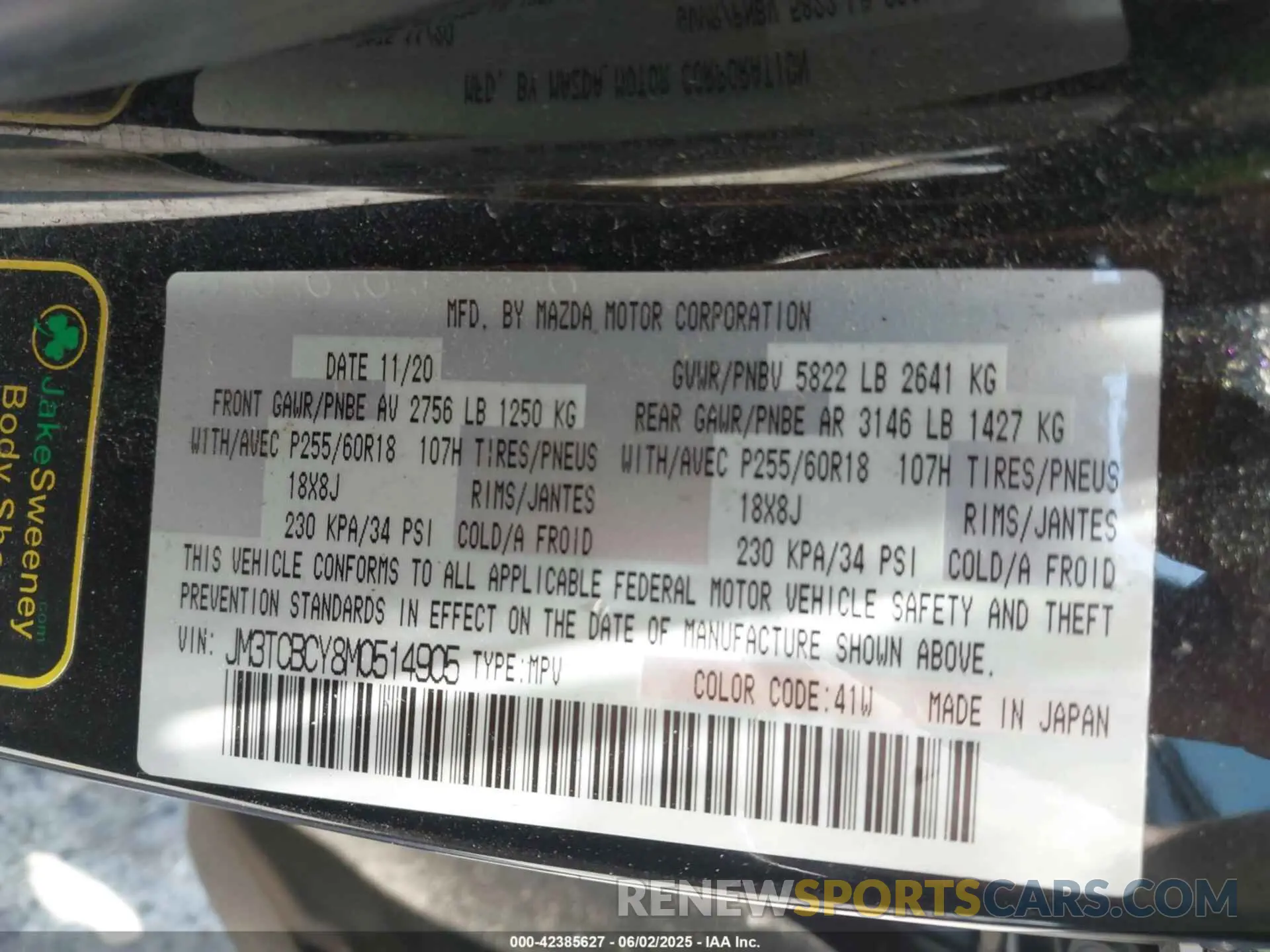 9 Photograph of a damaged car JM3TCBCY8M0514905 MAZDA CX-9 2021