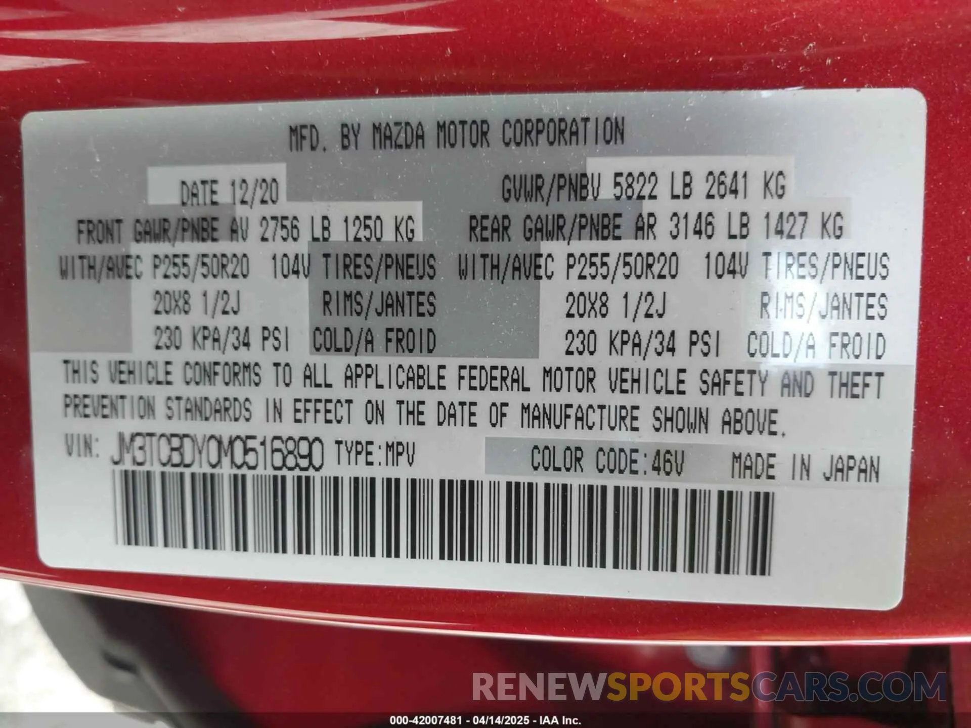 9 Фотография поврежденного автомобиля JM3TCBDY0M0516890 MAZDA CX-9 2021