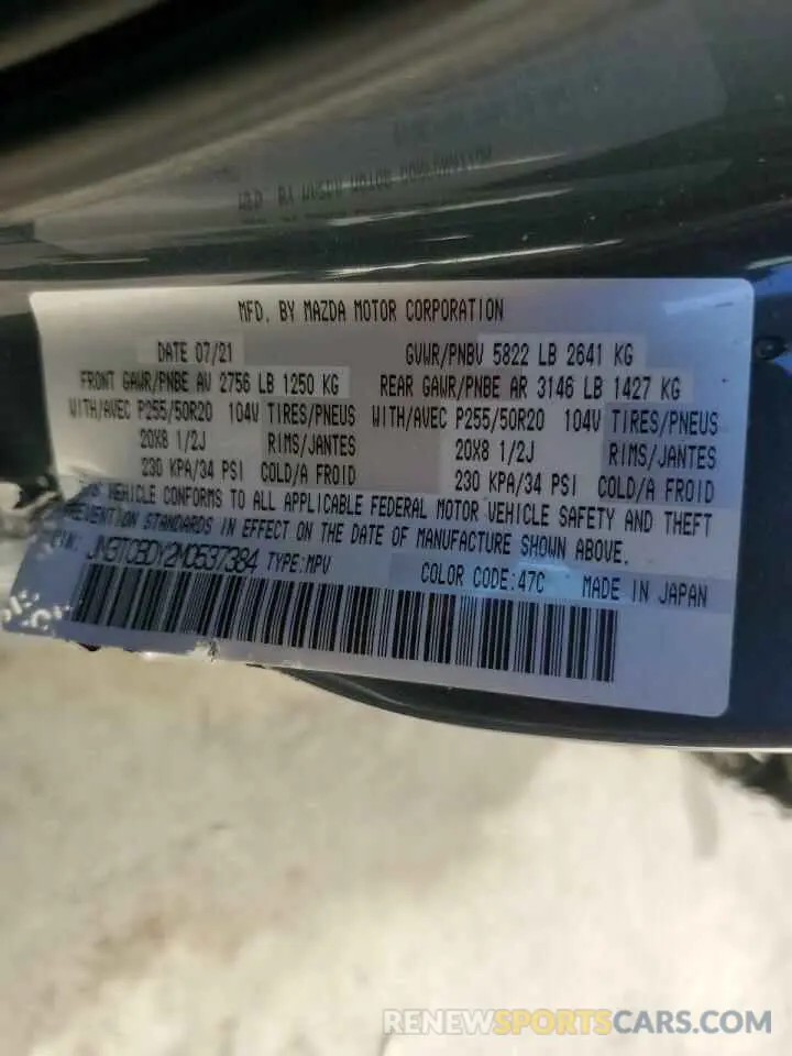 13 Фотография поврежденного автомобиля JM3TCBDY2M0537384 MAZDA CX-9 2021