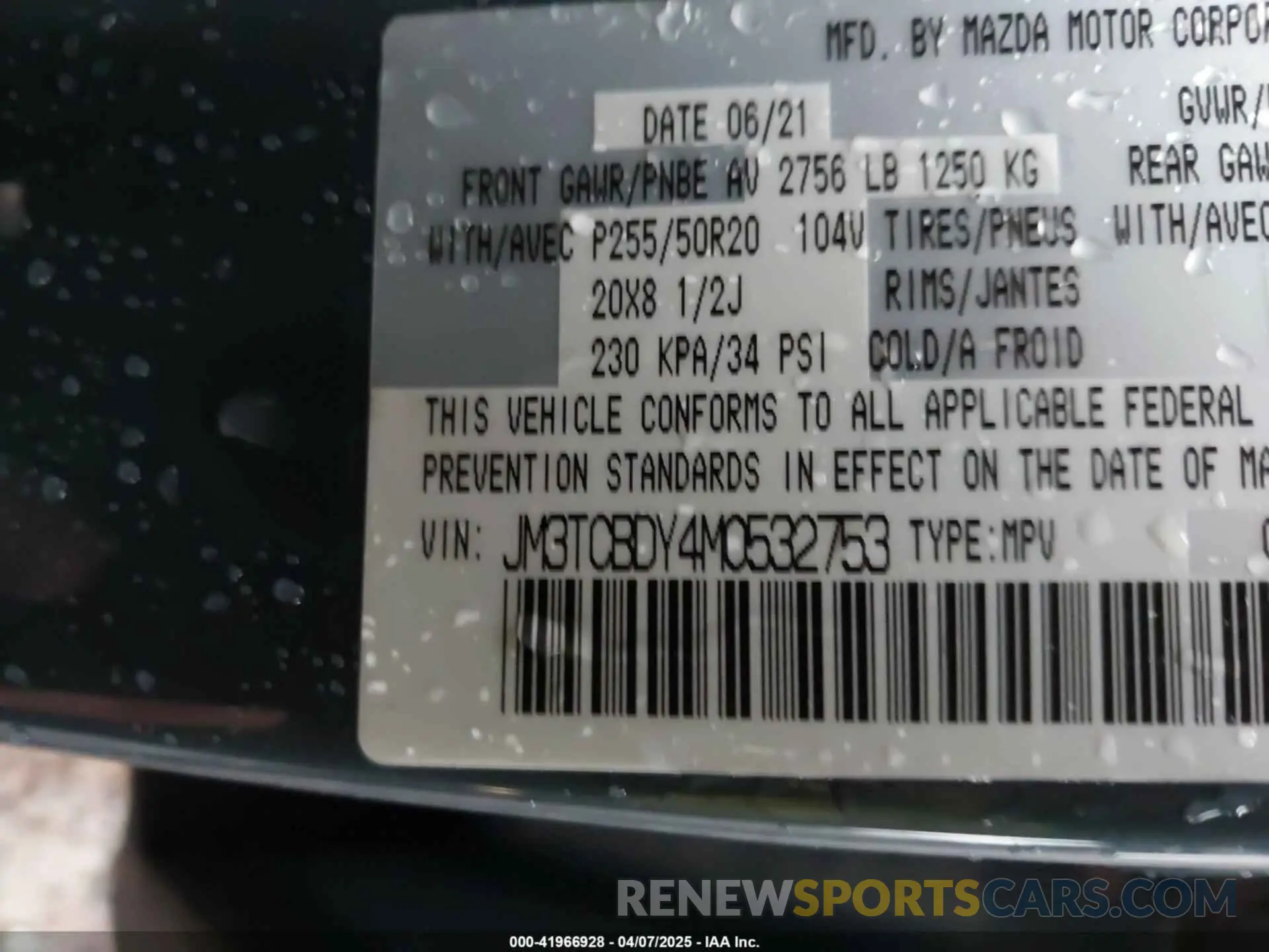 9 Photograph of a damaged car JM3TCBDY4M0532753 MAZDA CX-9 2021
