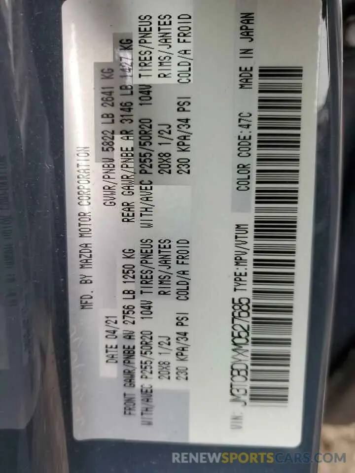 13 Фотография поврежденного автомобиля JM3TCBDYXM0527685 MAZDA CX-9 2021