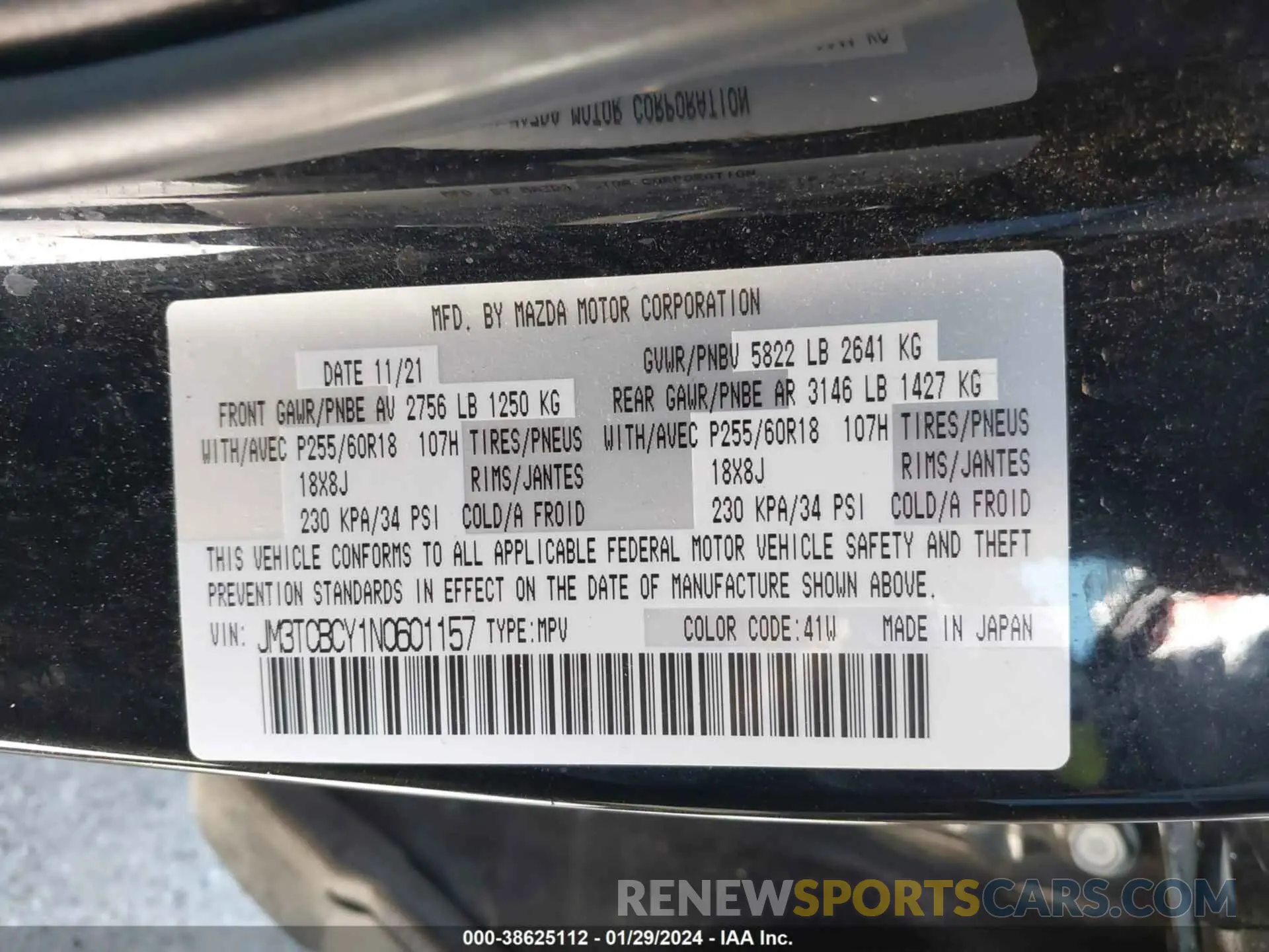 9 Photograph of a damaged car JM3TCBCY1N0601157 MAZDA CX-9 2022