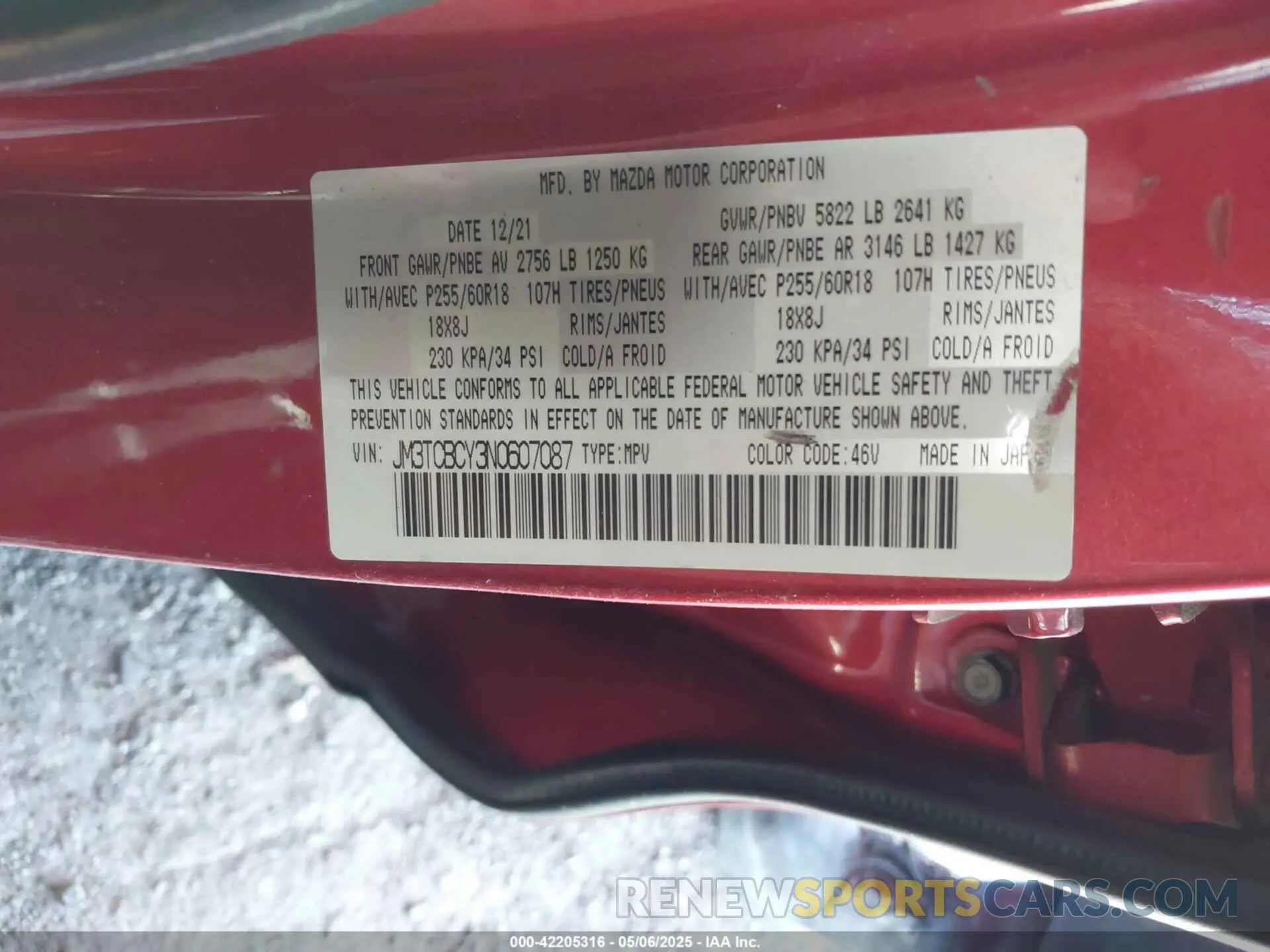 9 Photograph of a damaged car JM3TCBCY3N0607087 MAZDA CX-9 2022