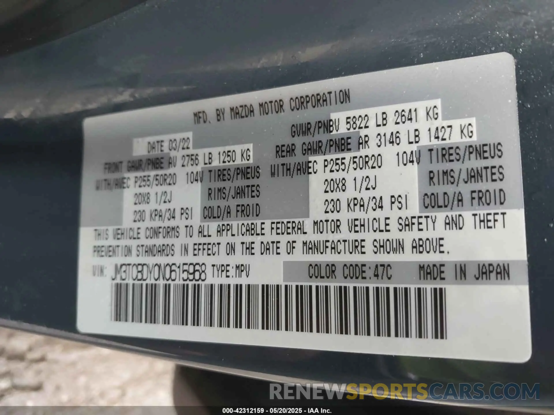 9 Photograph of a damaged car JM3TCBDY0N0615968 MAZDA CX-9 2022