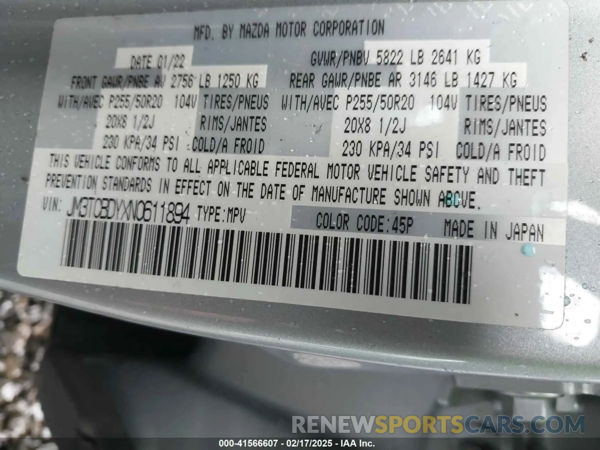 9 Фотография поврежденного автомобиля JM3TCBDYXN0611894 MAZDA CX-9 2022