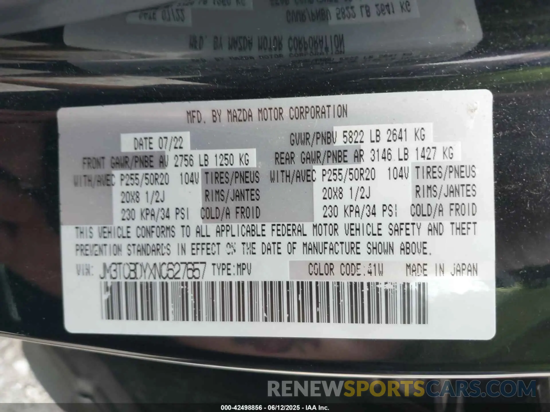 9 Фотография поврежденного автомобиля JM3TCBDYXN0627657 MAZDA CX-9 2022