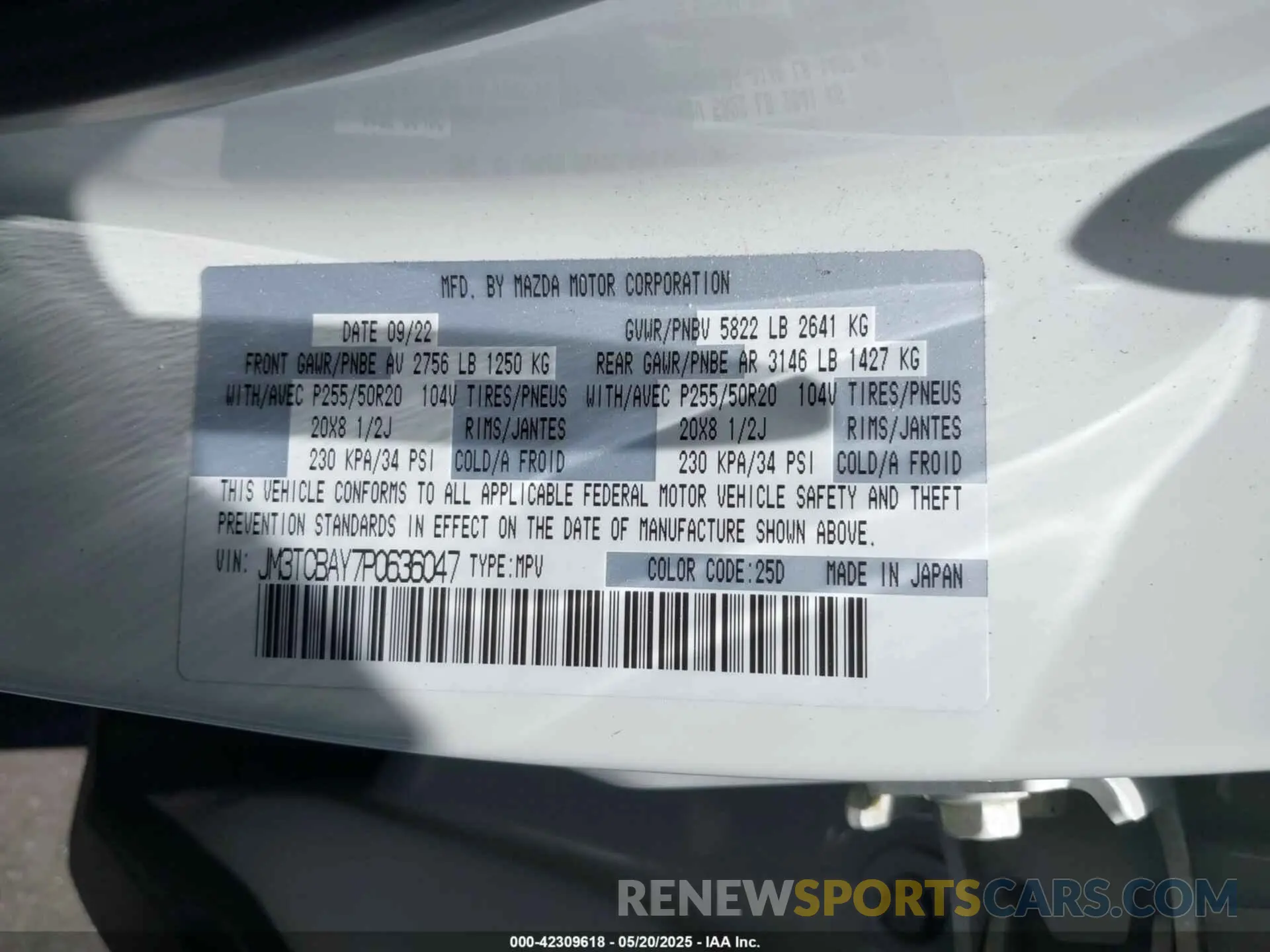9 Фотография поврежденного автомобиля JM3TCBAY7P0636047 MAZDA CX-9 2023