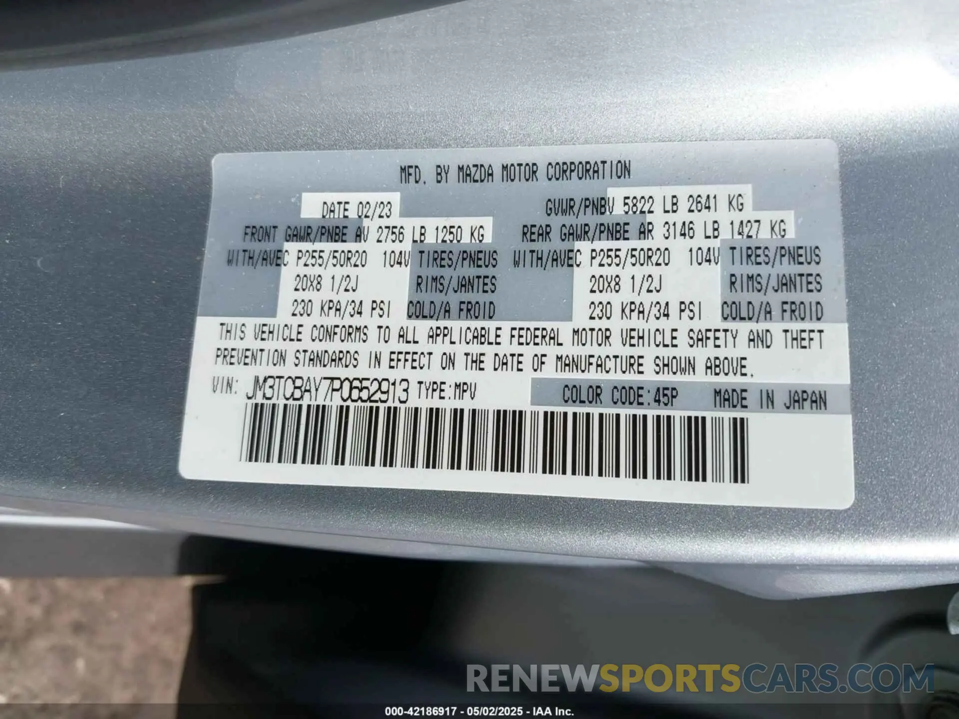 9 Фотография поврежденного автомобиля JM3TCBAY7P0652913 MAZDA CX-9 2023