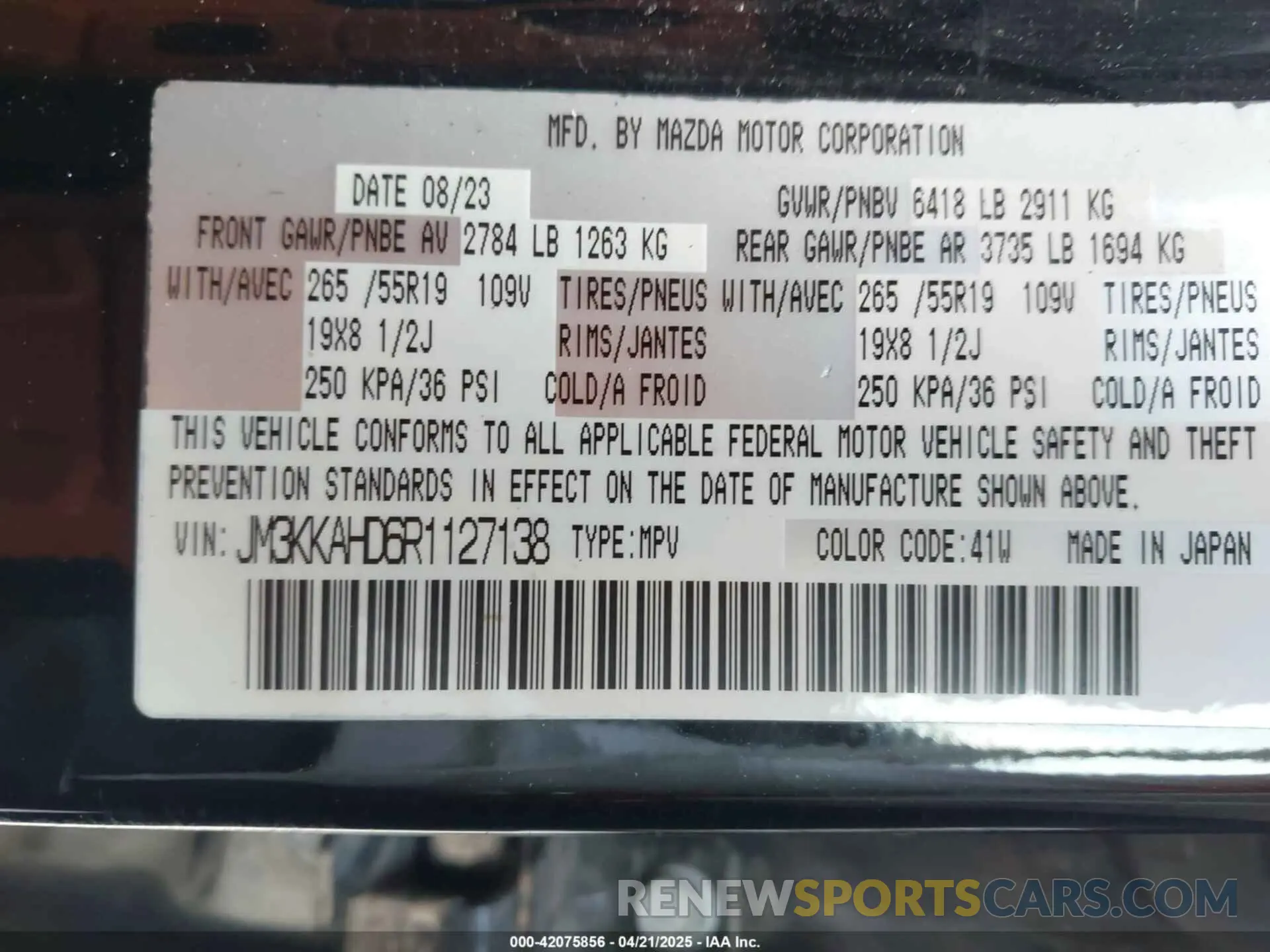 9 Фотография поврежденного автомобиля JM3KKAHD6R1127138 MAZDA CX-90 2024