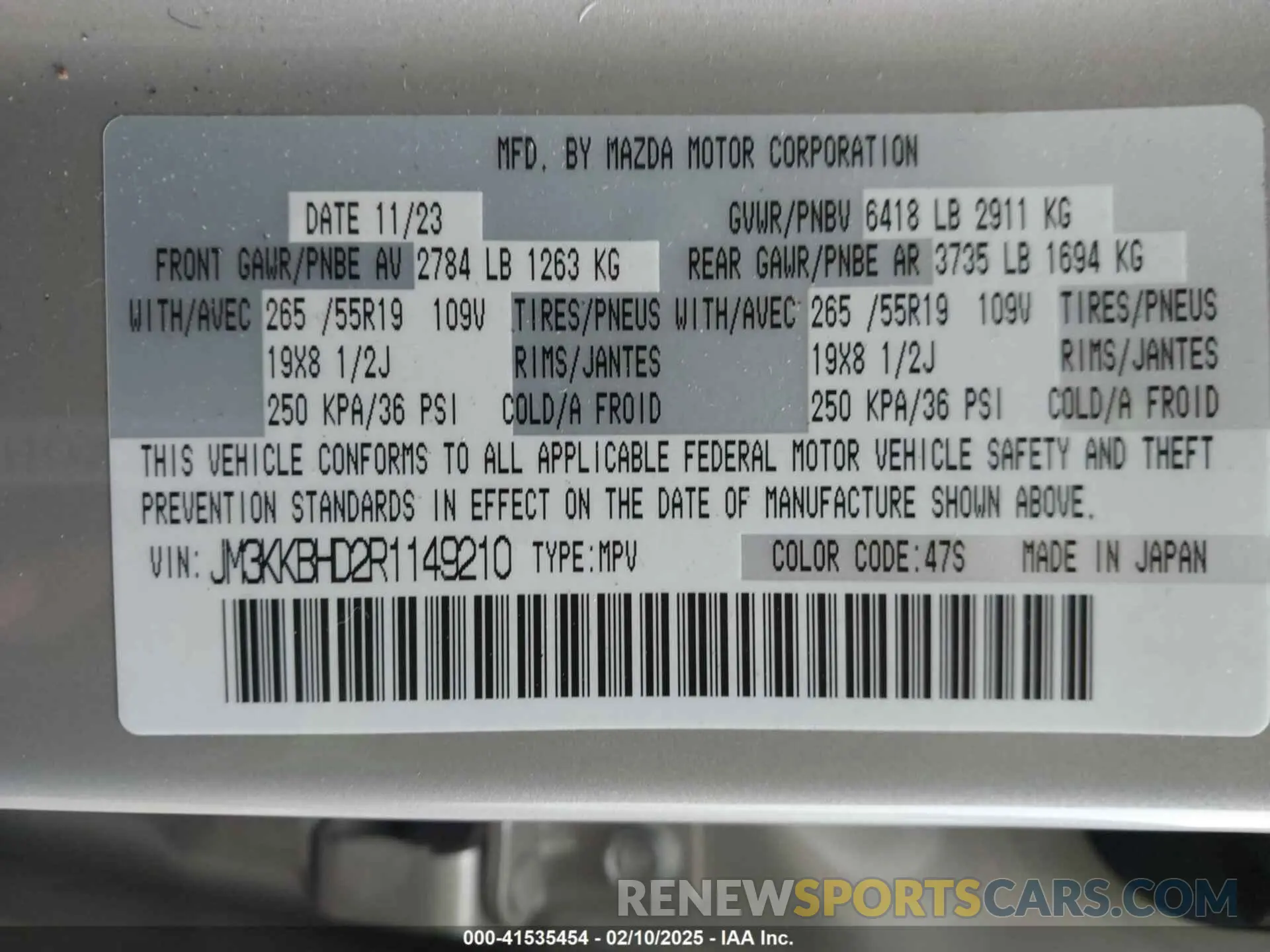 9 Фотография поврежденного автомобиля JM3KKBHD2R1149210 MAZDA CX-90 2024