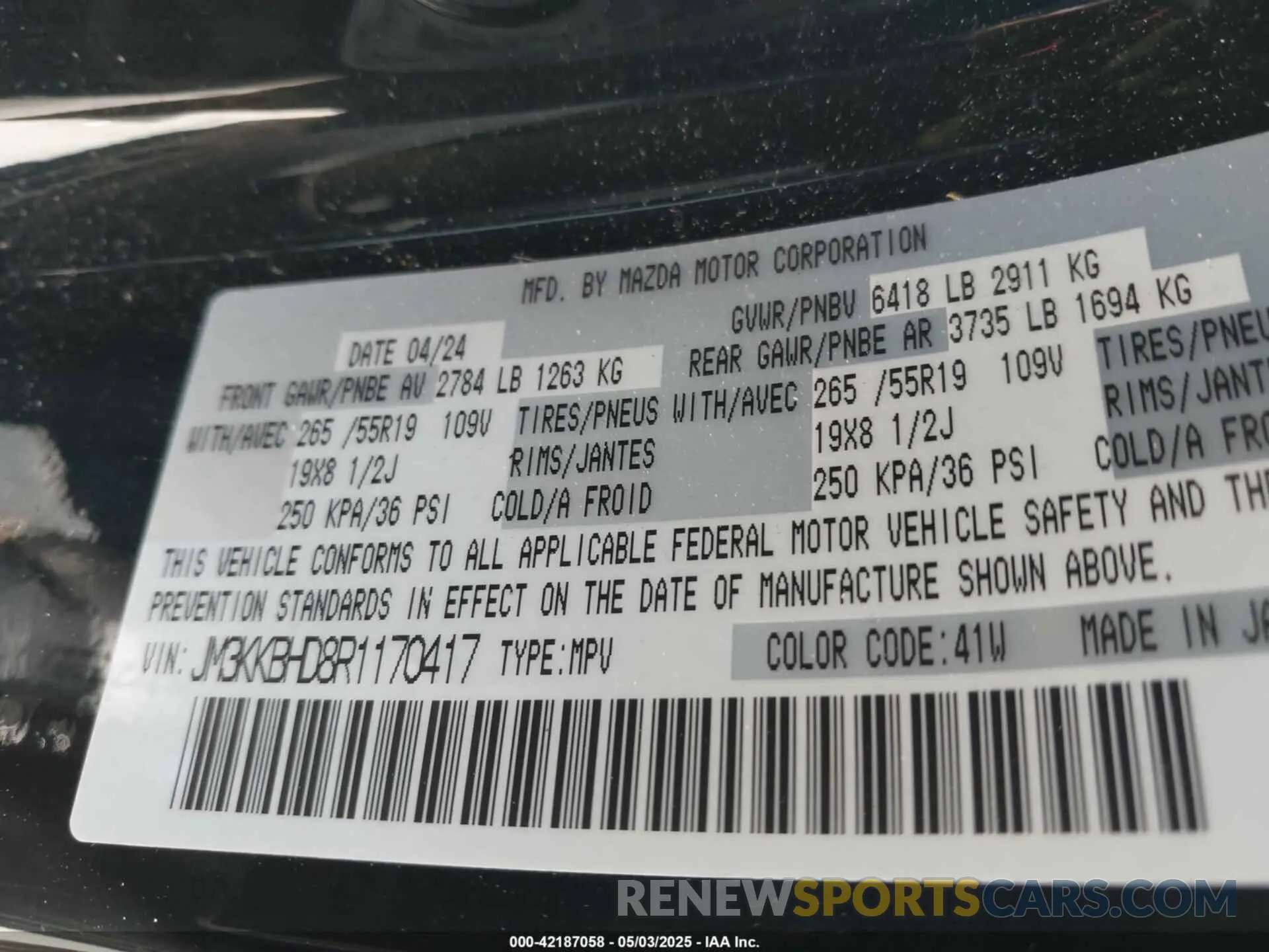 9 Фотография поврежденного автомобиля JM3KKBHD8R1170417 MAZDA CX-90 2024