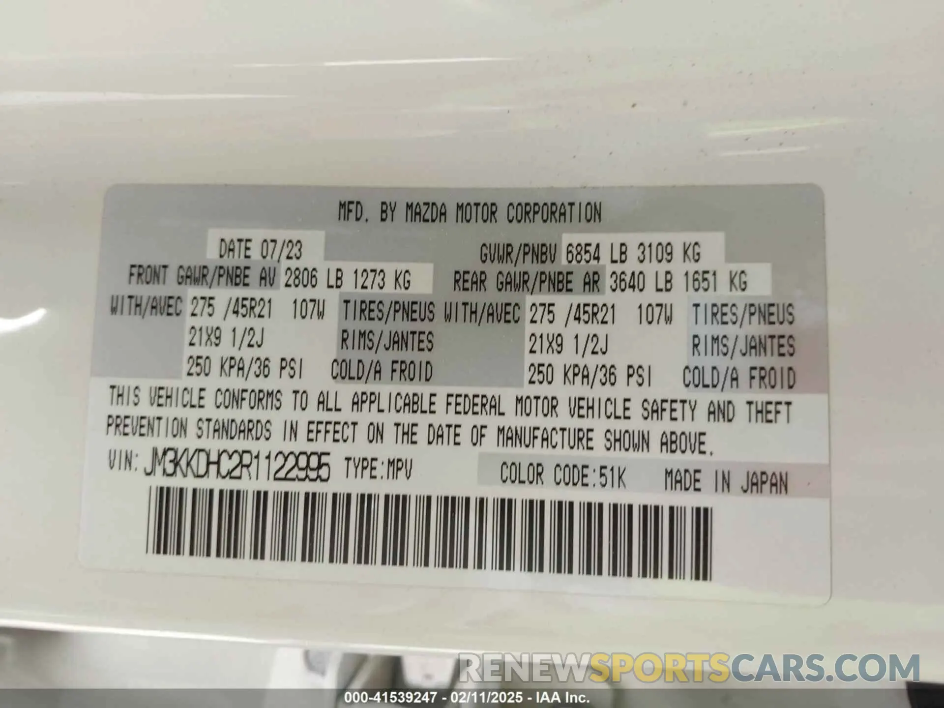 9 Photograph of a damaged car JM3KKDHC2R1122995 MAZDA CX-90 2024