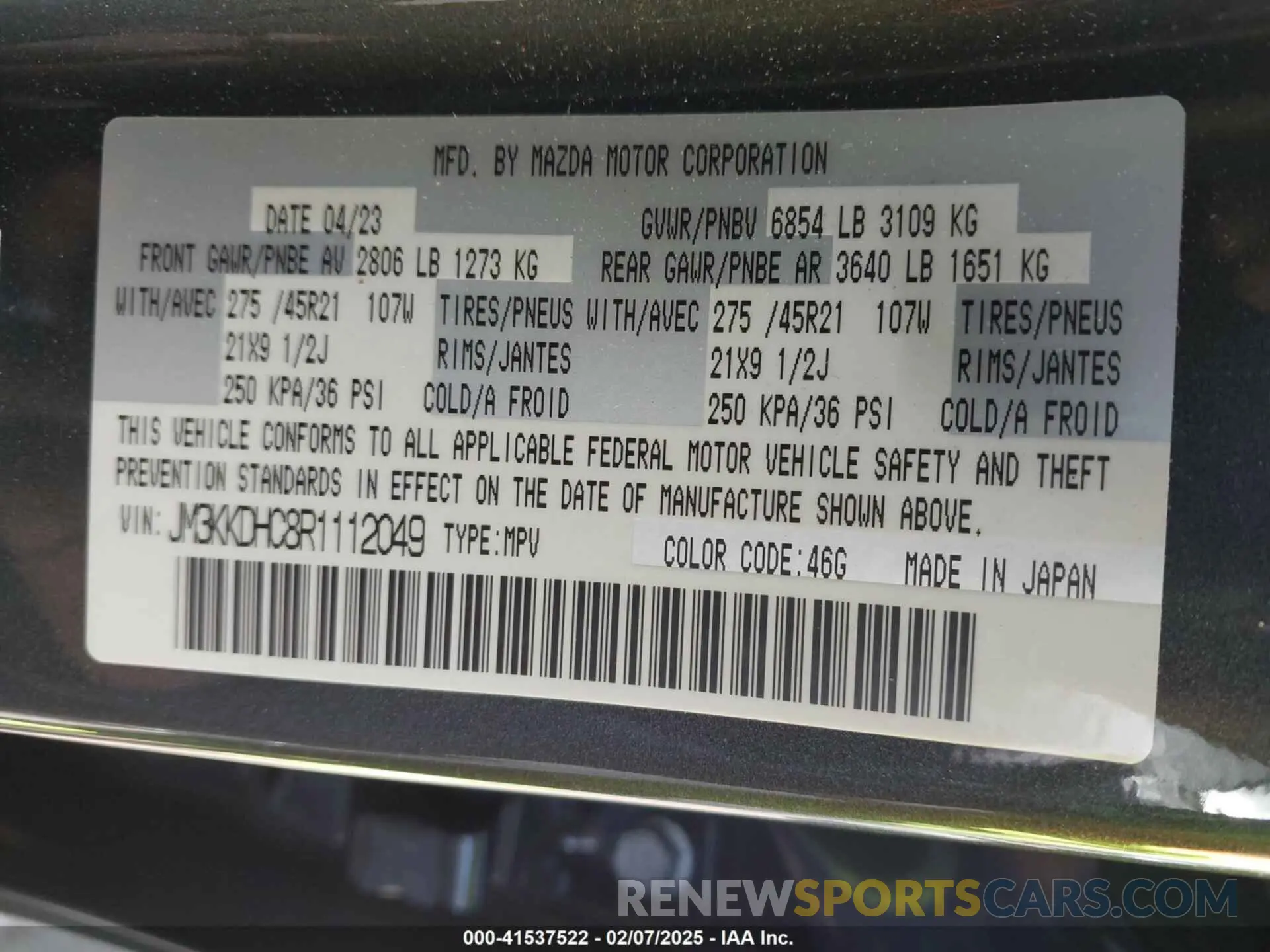 9 Фотография поврежденного автомобиля JM3KKDHC8R1112049 MAZDA CX-90 2024