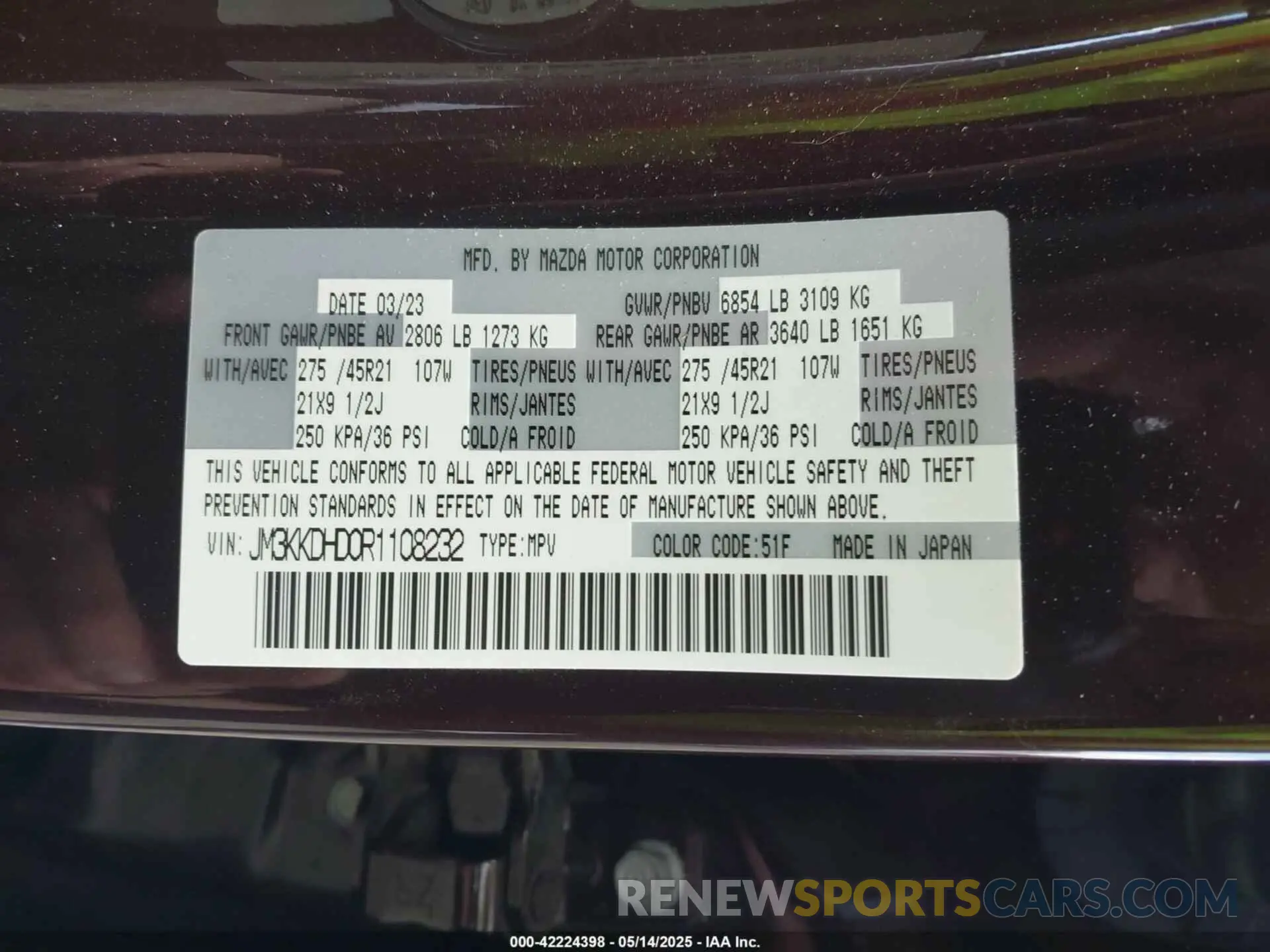 9 Photograph of a damaged car JM3KKDHD0R1108232 MAZDA CX-90 2024