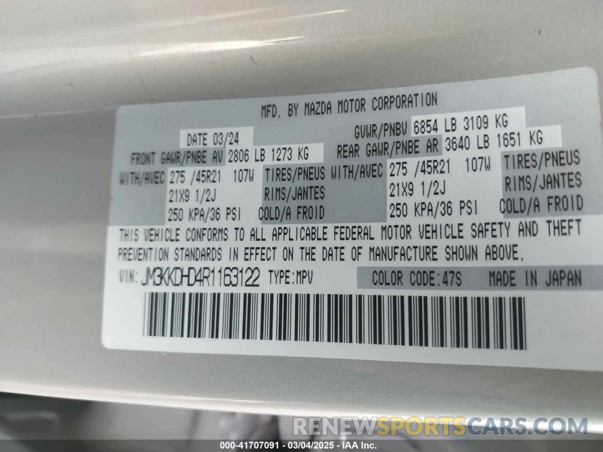 9 Фотография поврежденного автомобиля JM3KKDHD4R1163122 MAZDA CX-90 2024