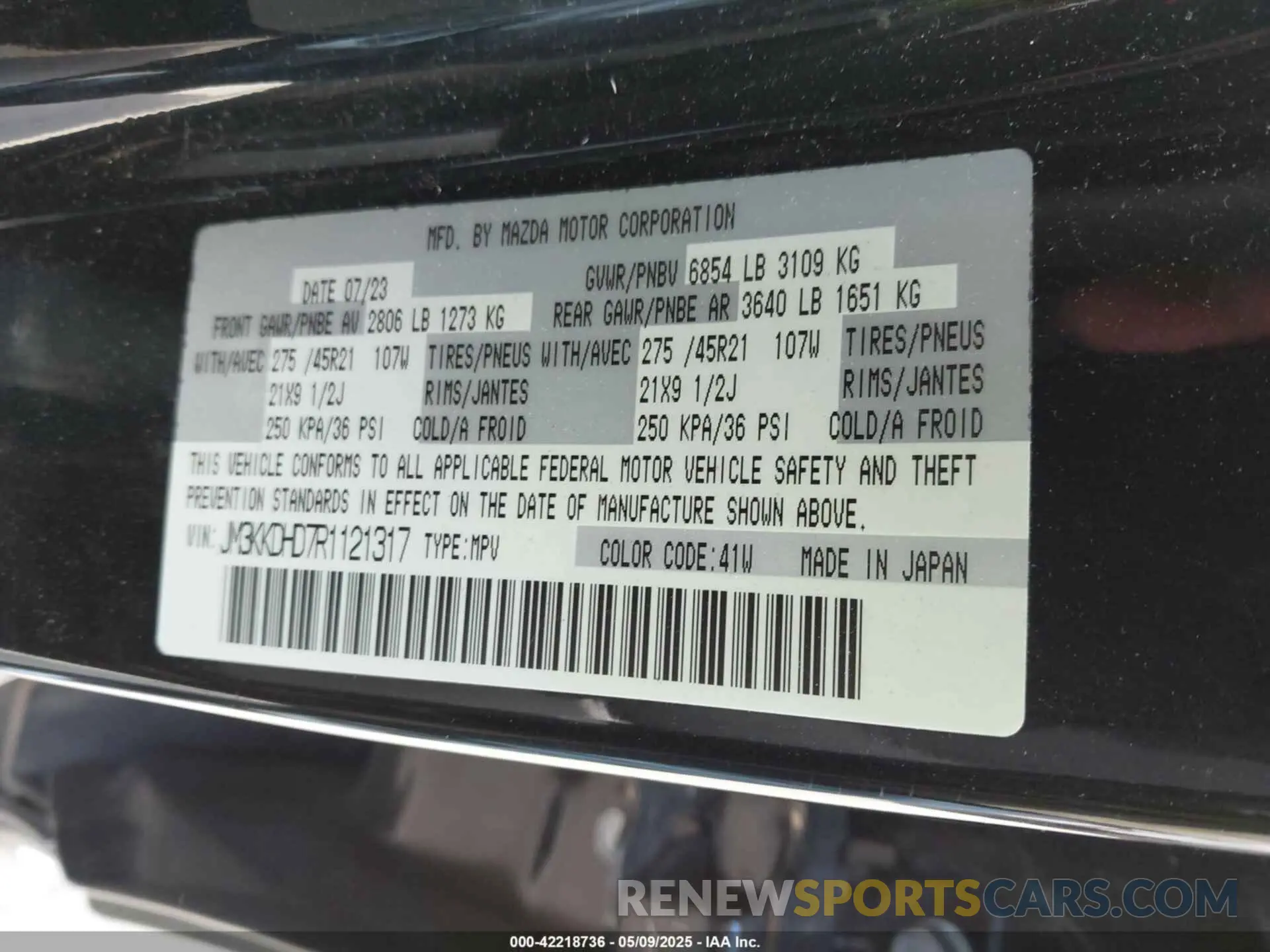 9 Фотография поврежденного автомобиля JM3KKDHD7R1121317 MAZDA CX-90 2024