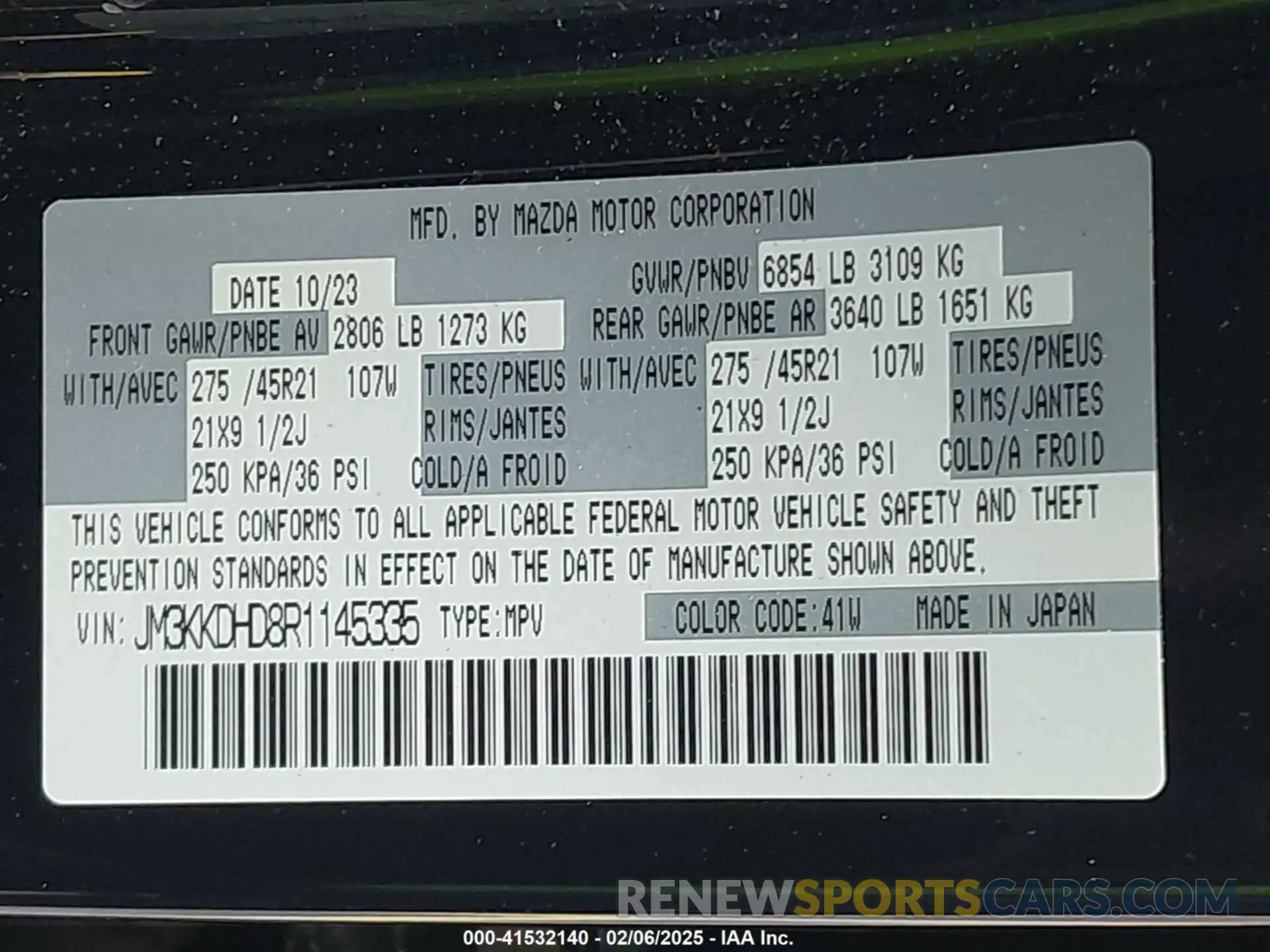 9 Фотография поврежденного автомобиля JM3KKDHD8R1145335 MAZDA CX-90 2024