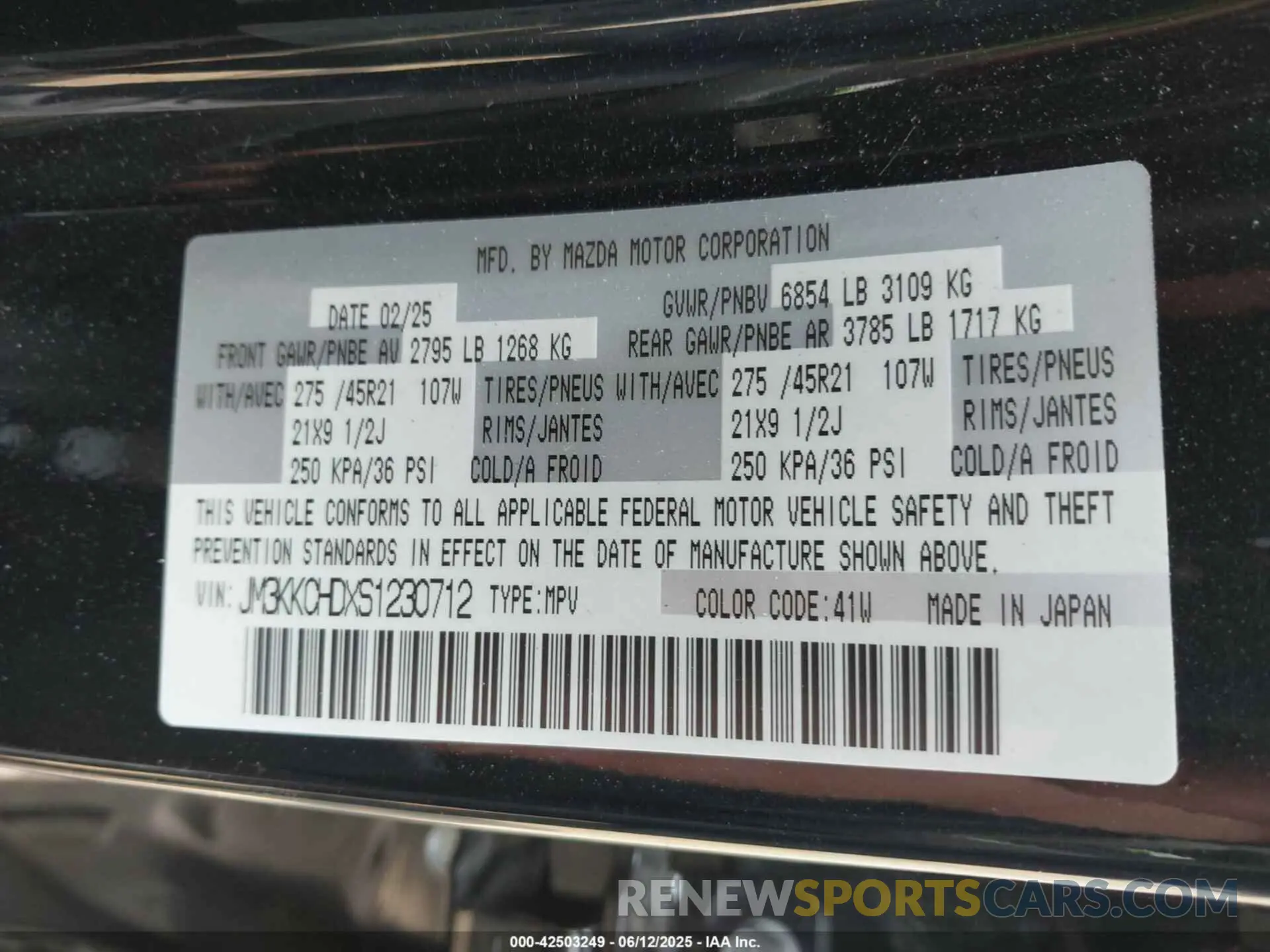 9 Photograph of a damaged car JM3KKCHDXS1230712 MAZDA CX-90 2025