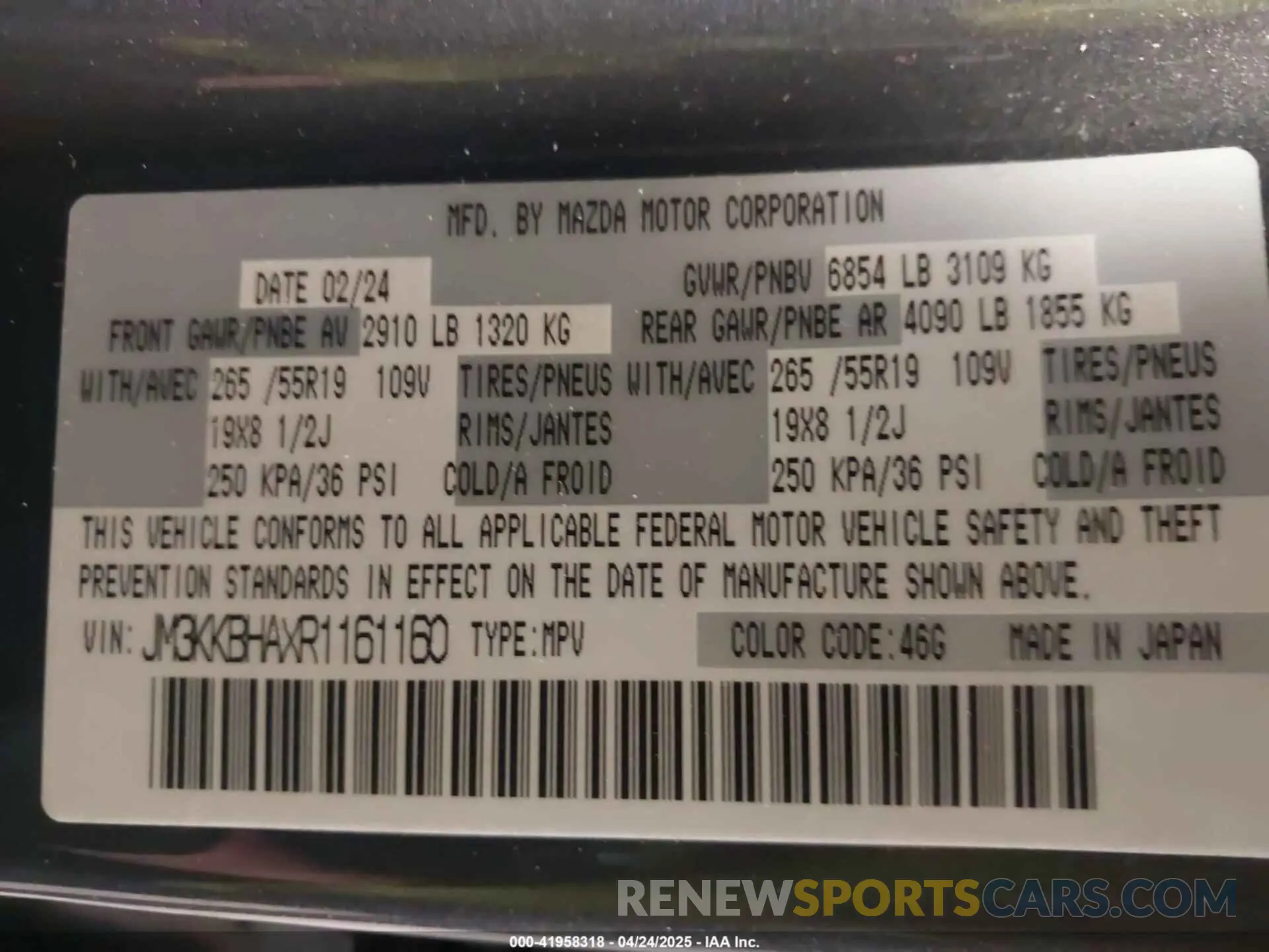 9 Photograph of a damaged car JM3KKBHAXR1161160 MAZDA CX-90 PHEV 2024
